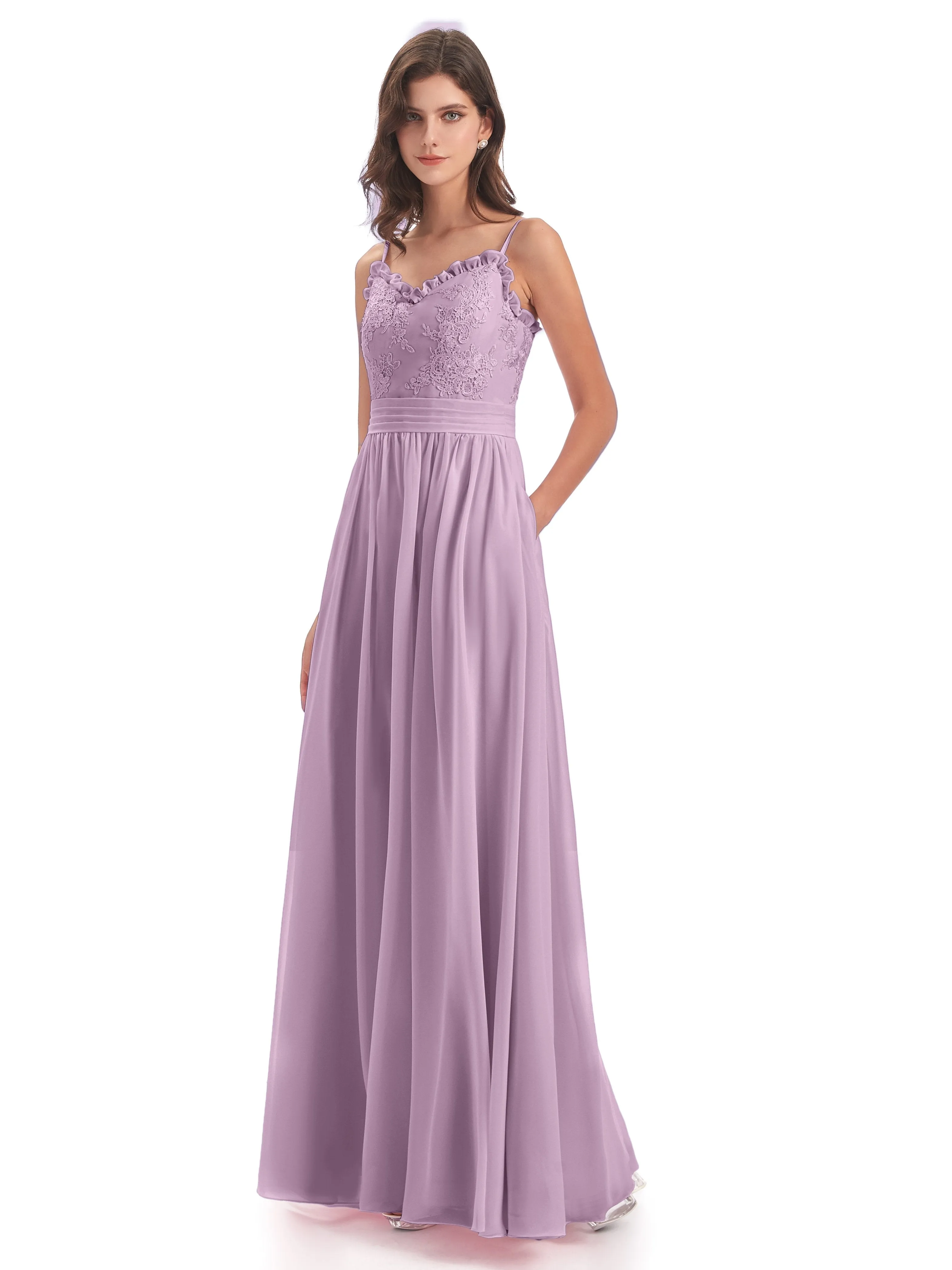 Lola Simple A-line Spaghetti Straps Long Bridesmaid Dresses