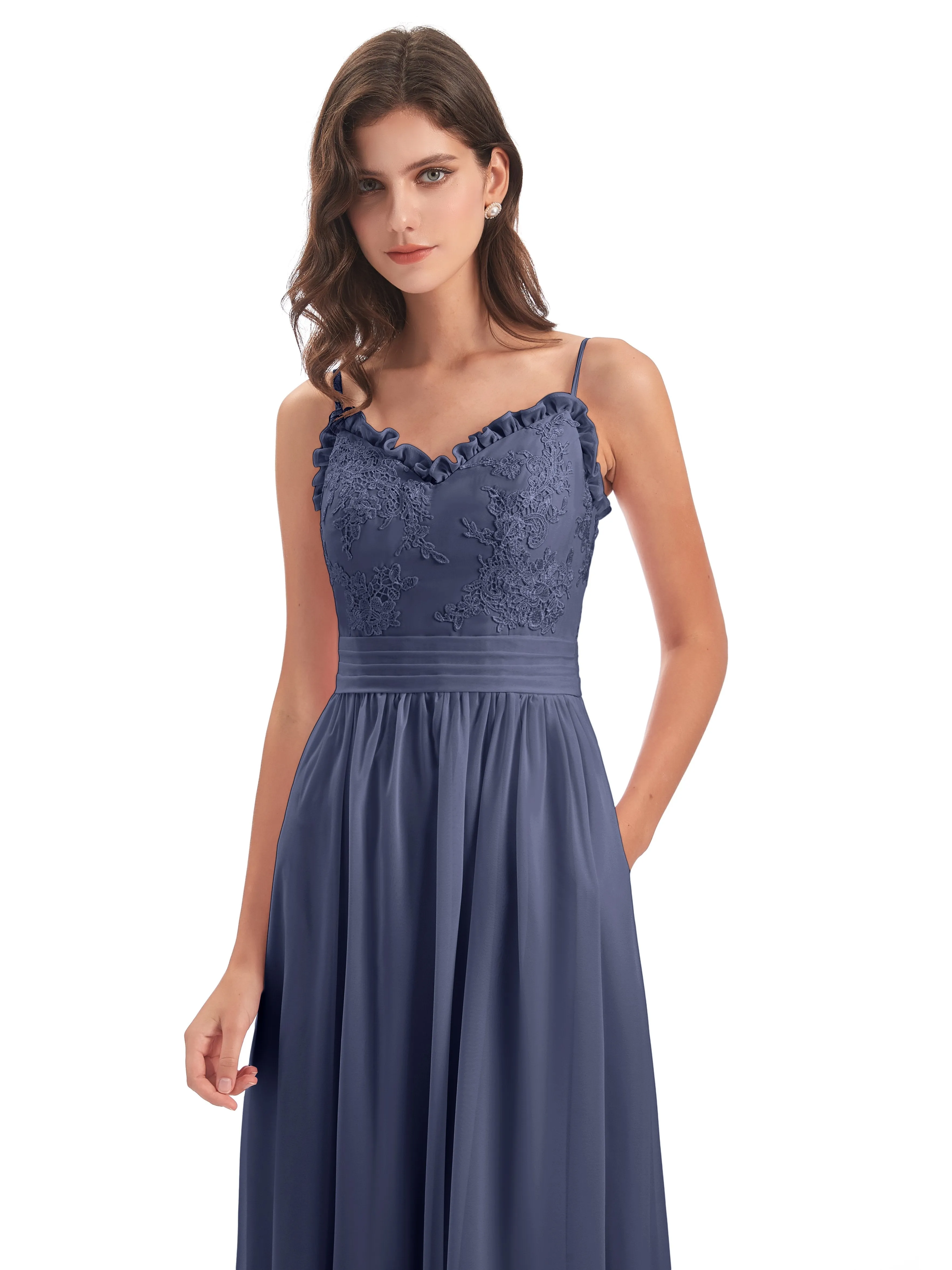 Lola Simple A-line Spaghetti Straps Long Bridesmaid Dresses