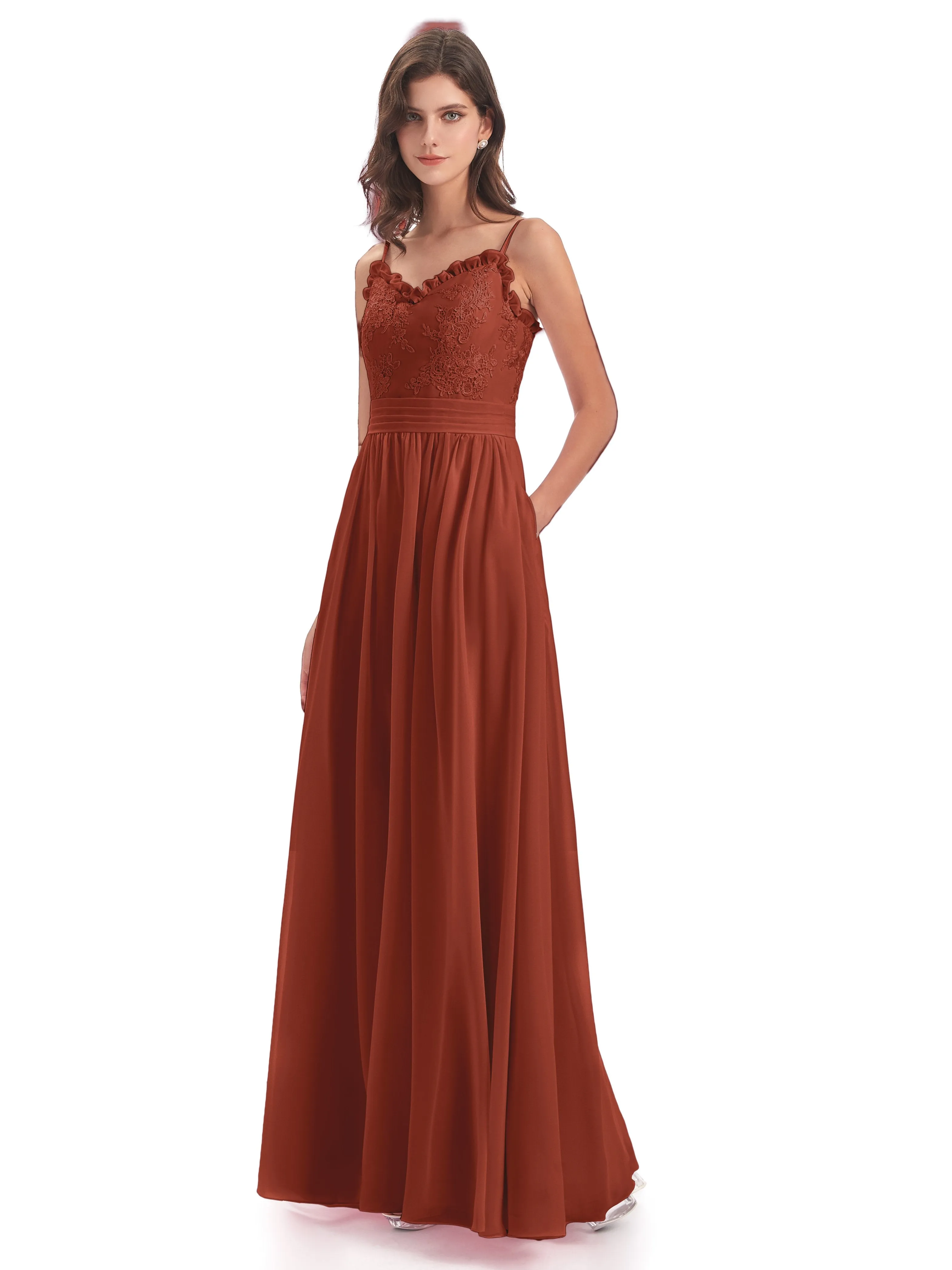 Lola Simple A-line Spaghetti Straps Long Bridesmaid Dresses