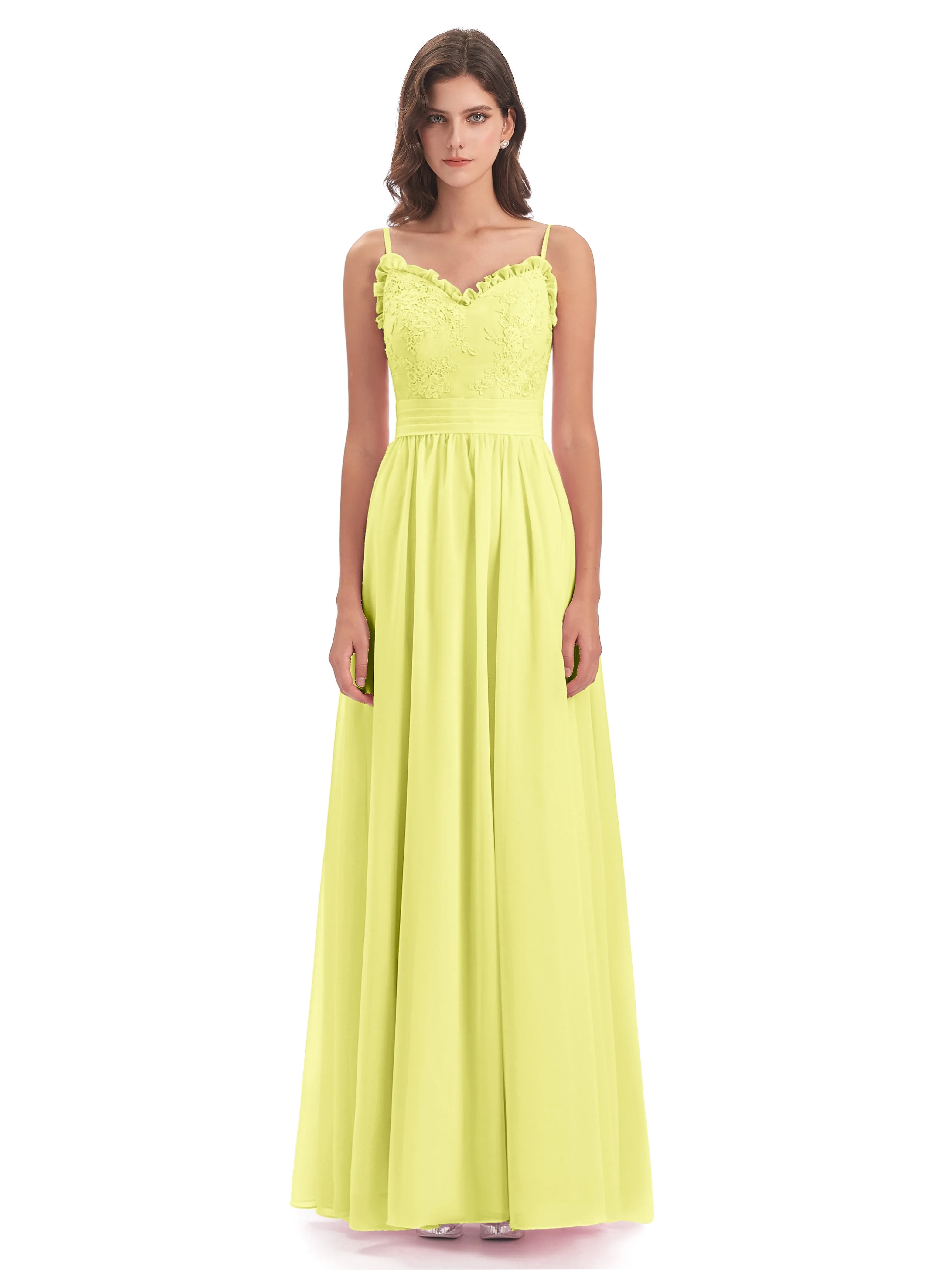 Lola Simple A-line Spaghetti Straps Long Bridesmaid Dresses