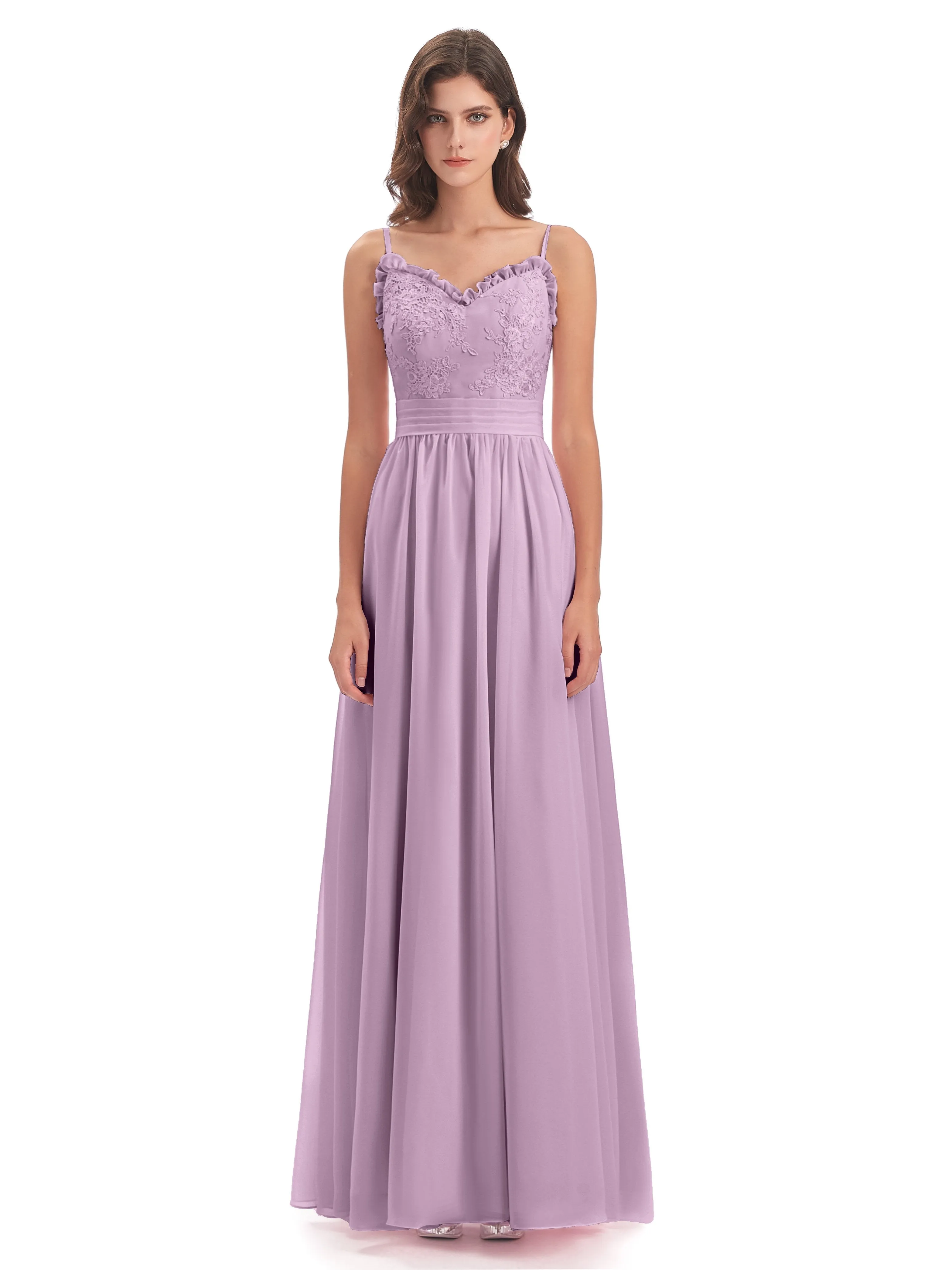 Lola Simple A-line Spaghetti Straps Long Bridesmaid Dresses