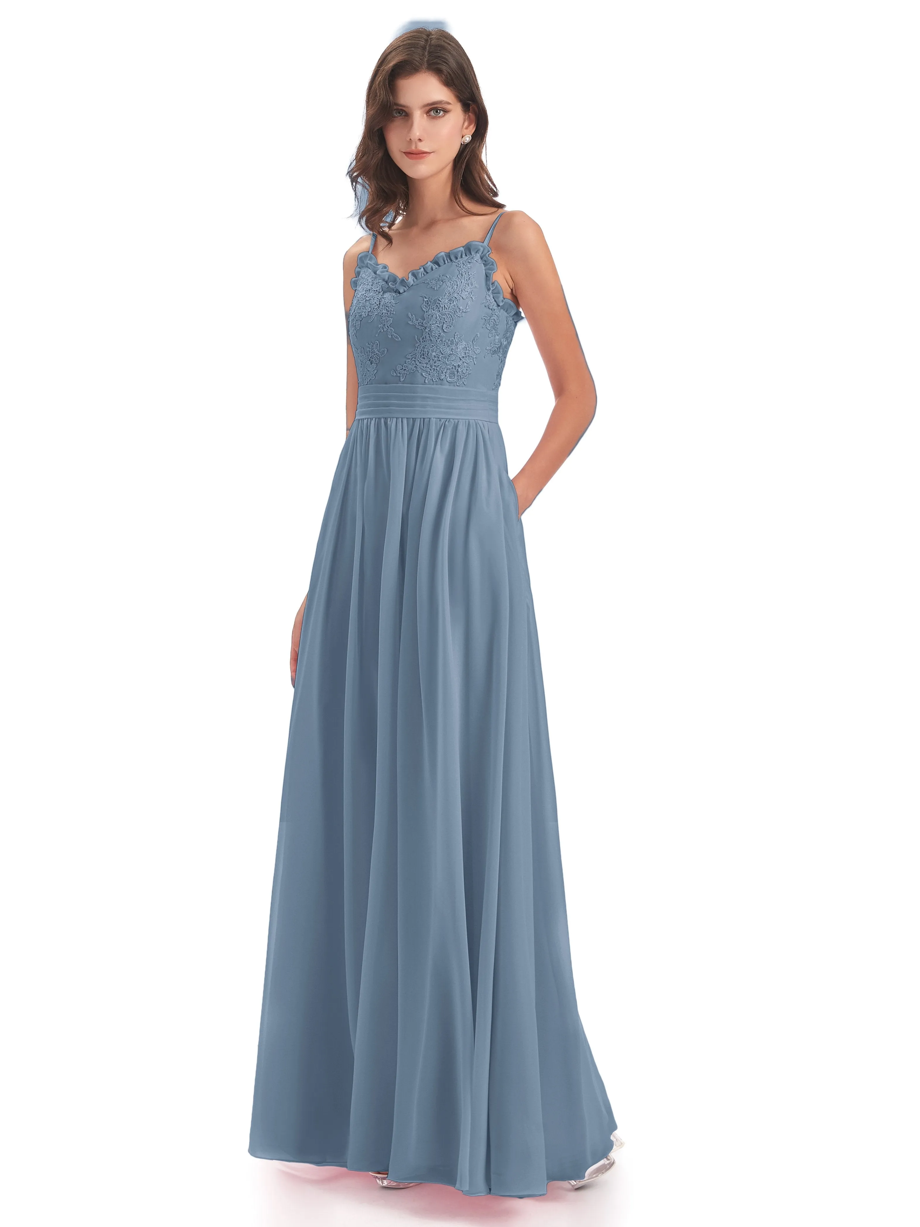 Lola Simple A-line Spaghetti Straps Long Bridesmaid Dresses