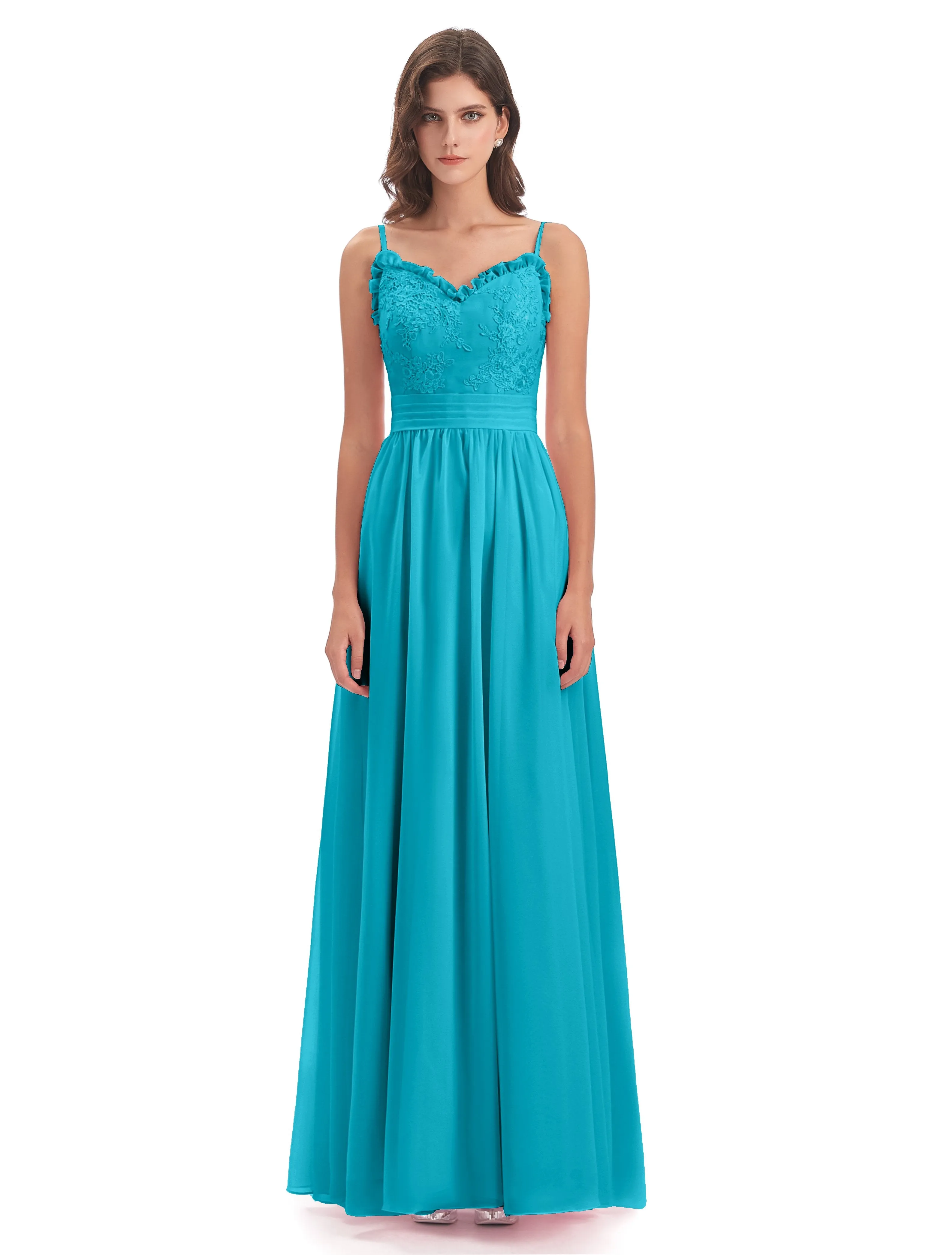 Lola Simple A-line Spaghetti Straps Long Bridesmaid Dresses