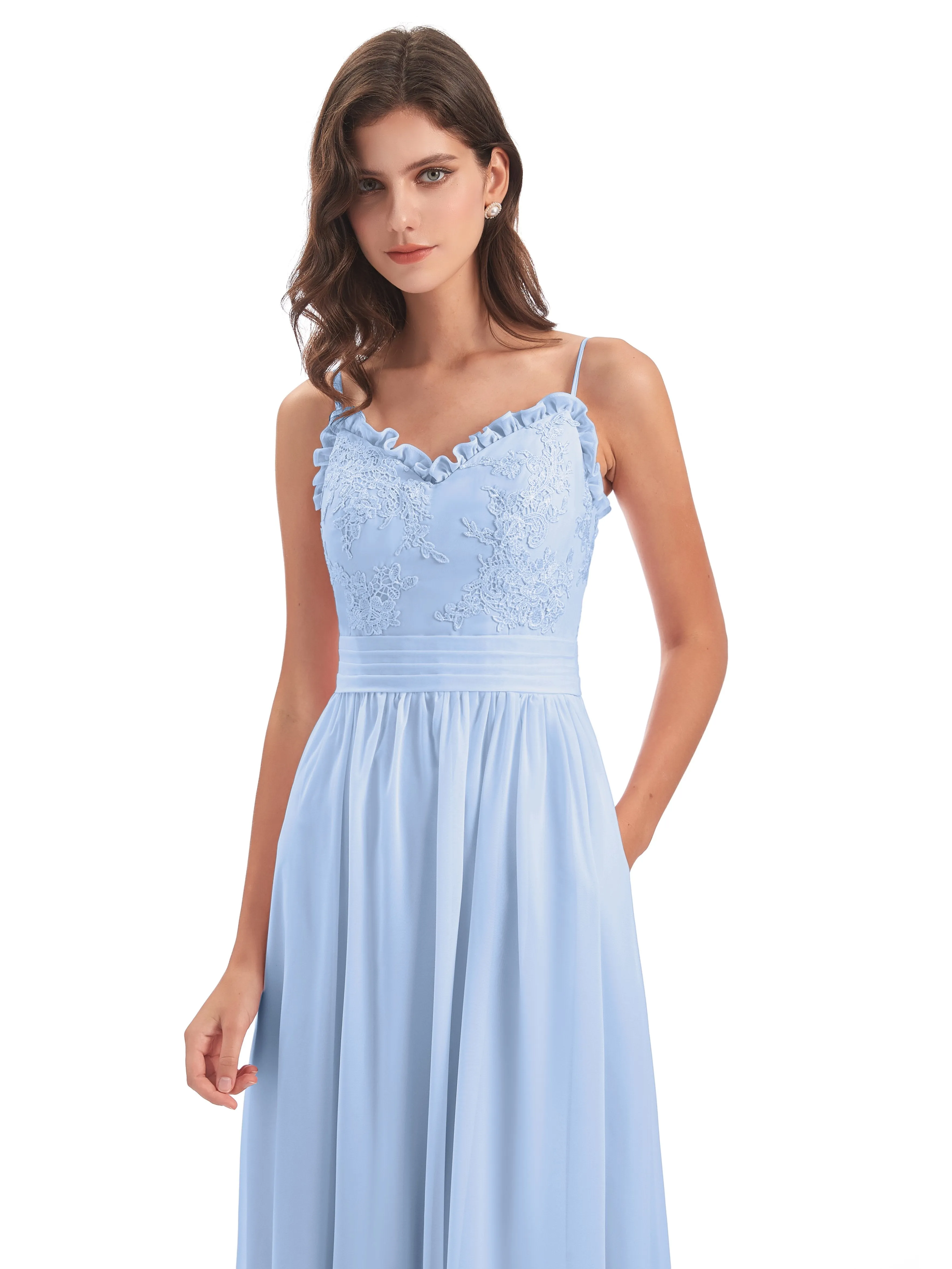 Lola Simple A-line Spaghetti Straps Long Bridesmaid Dresses