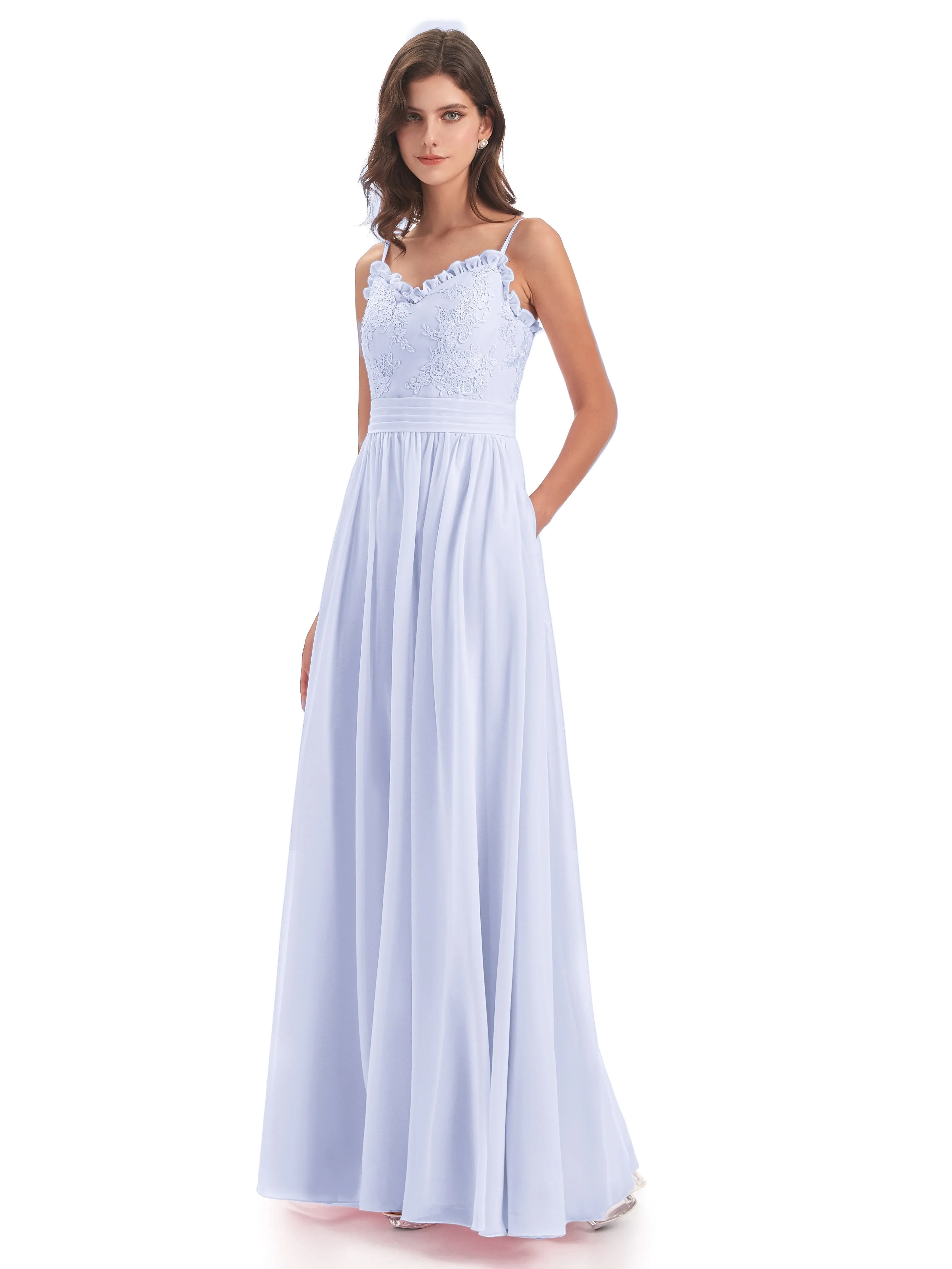 Lola Simple A-line Spaghetti Straps Long Bridesmaid Dresses