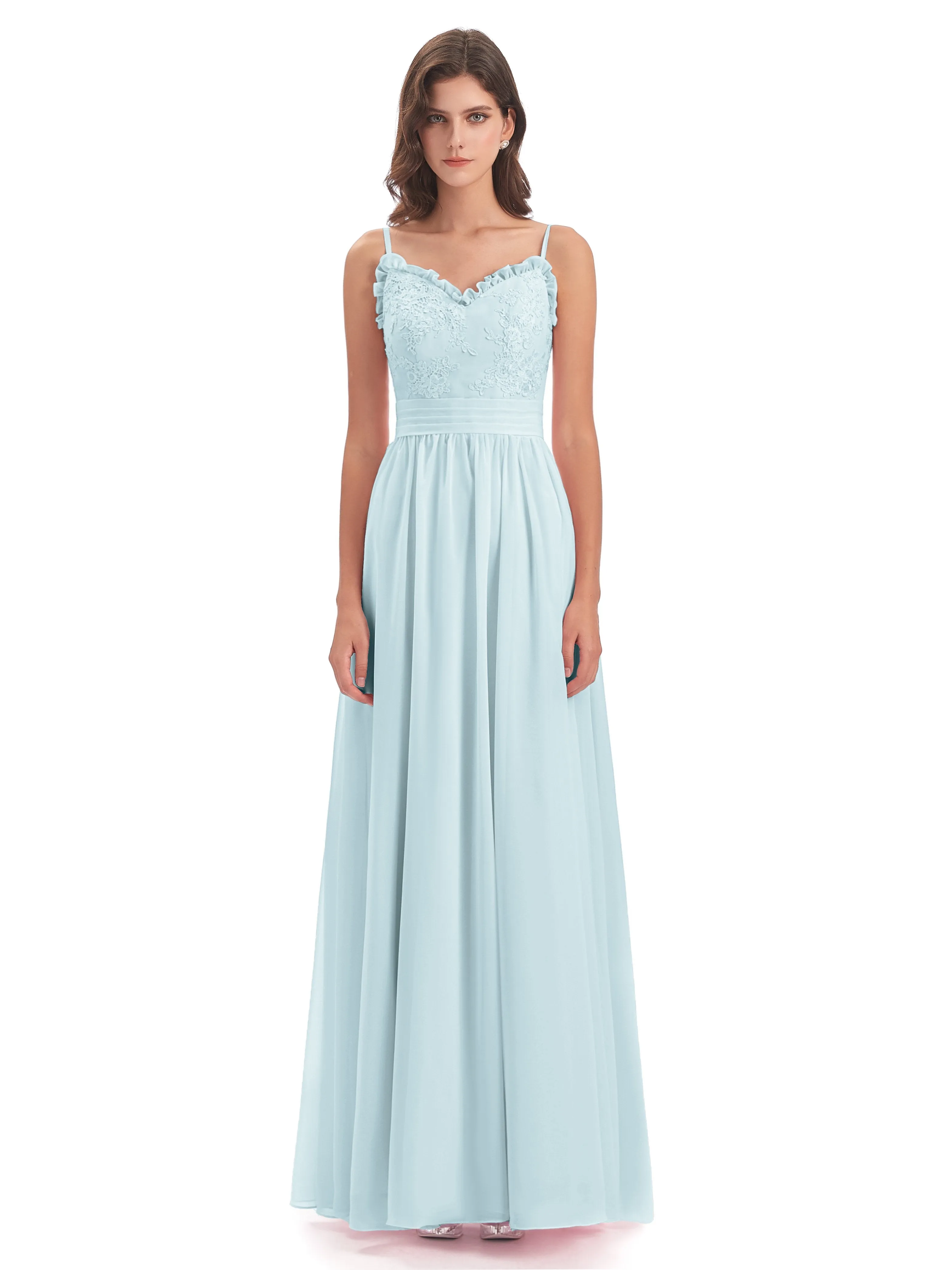 Lola Simple A-line Spaghetti Straps Long Bridesmaid Dresses