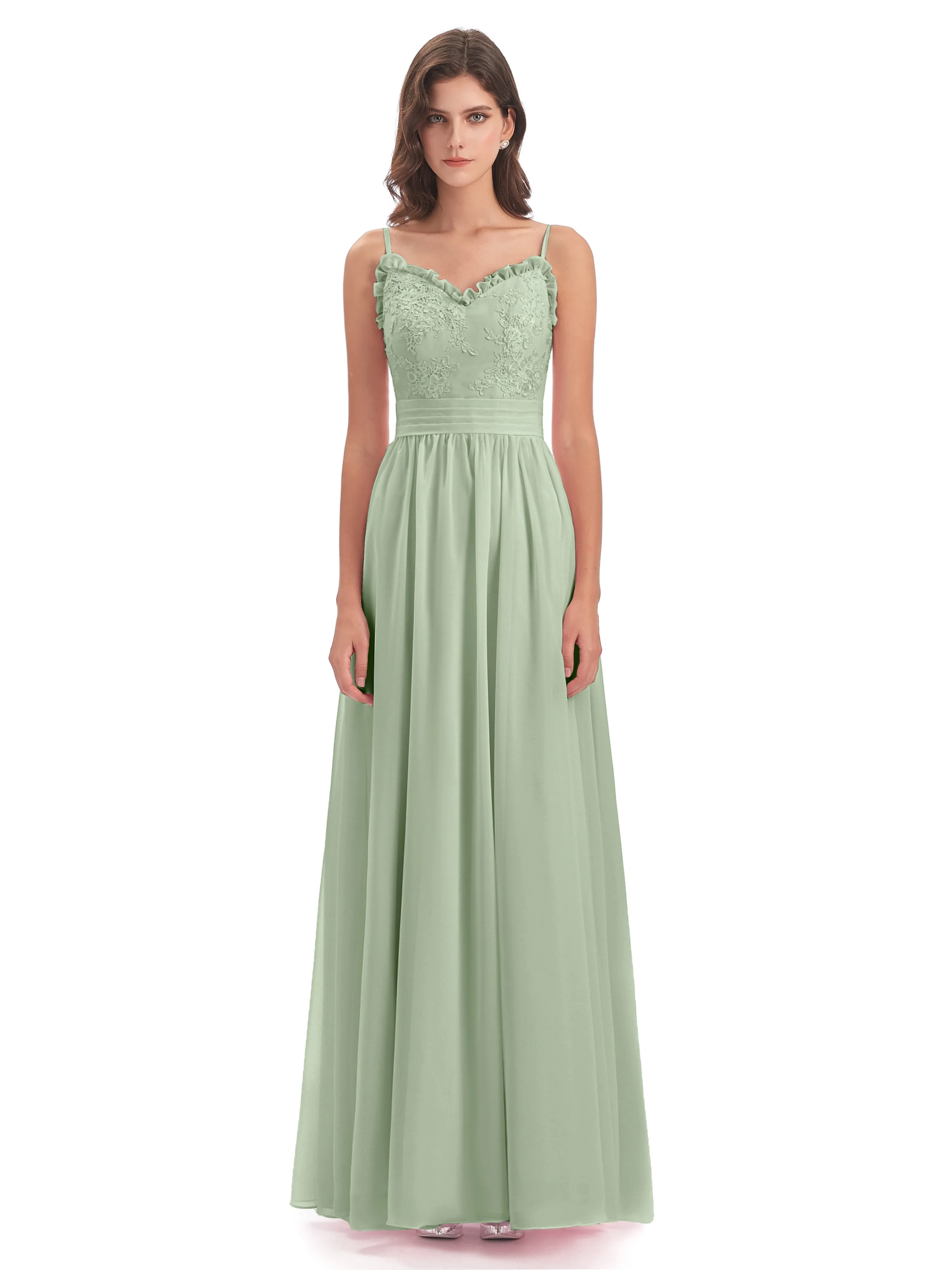 Lola Simple A-line Spaghetti Straps Long Bridesmaid Dresses