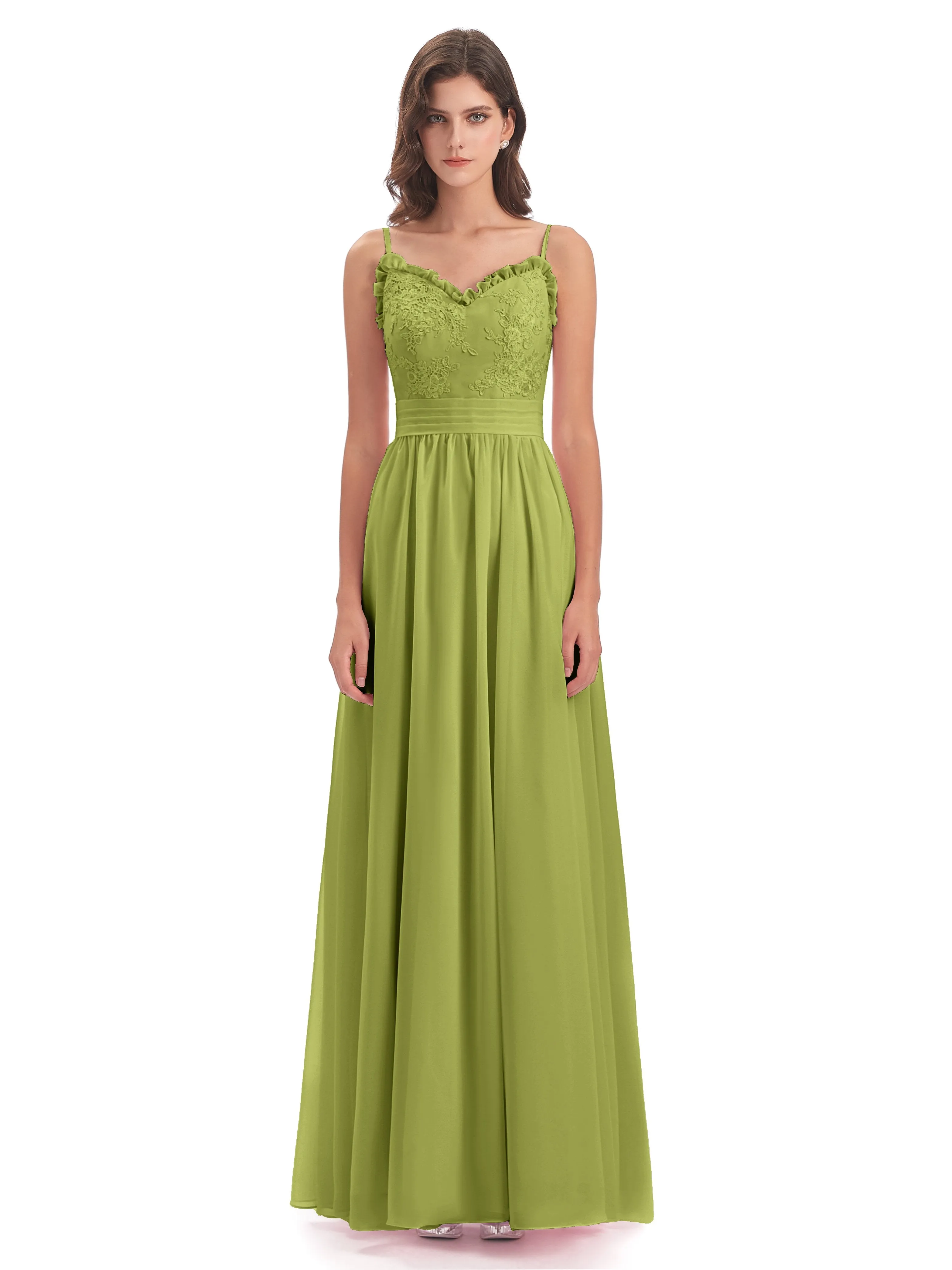 Lola Simple A-line Spaghetti Straps Long Bridesmaid Dresses