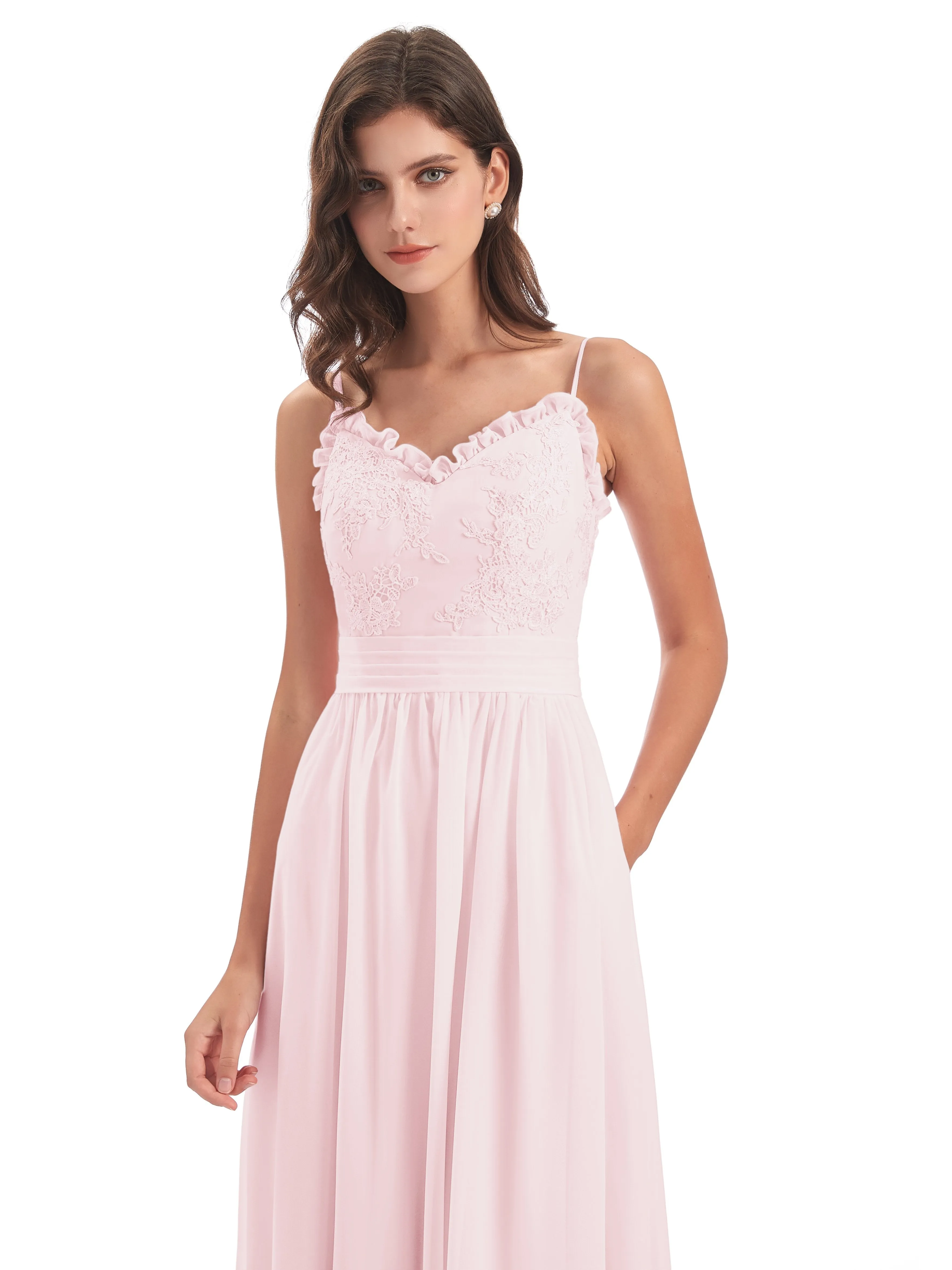 Lola Simple A-line Spaghetti Straps Long Bridesmaid Dresses