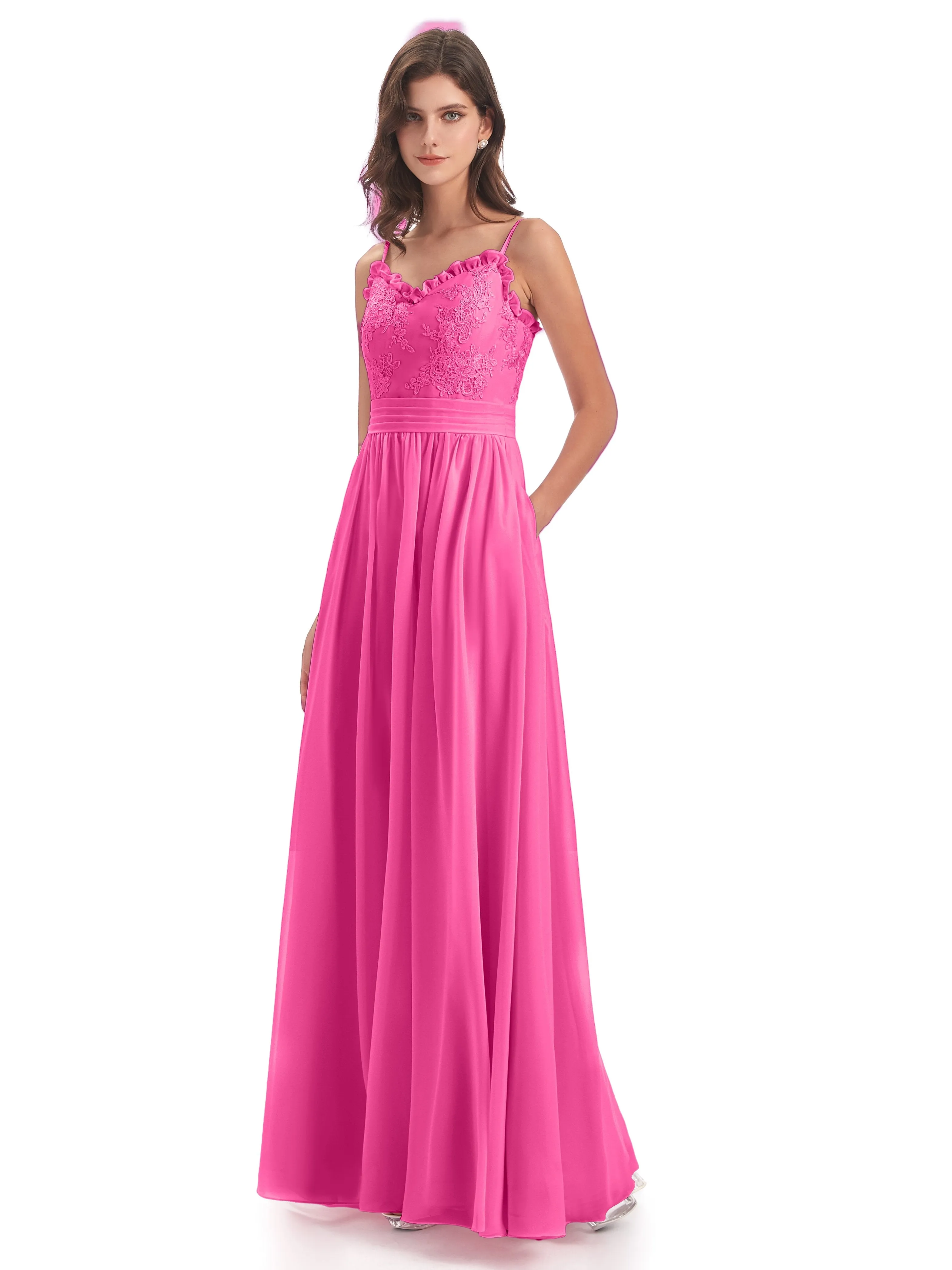 Lola Simple A-line Spaghetti Straps Long Bridesmaid Dresses