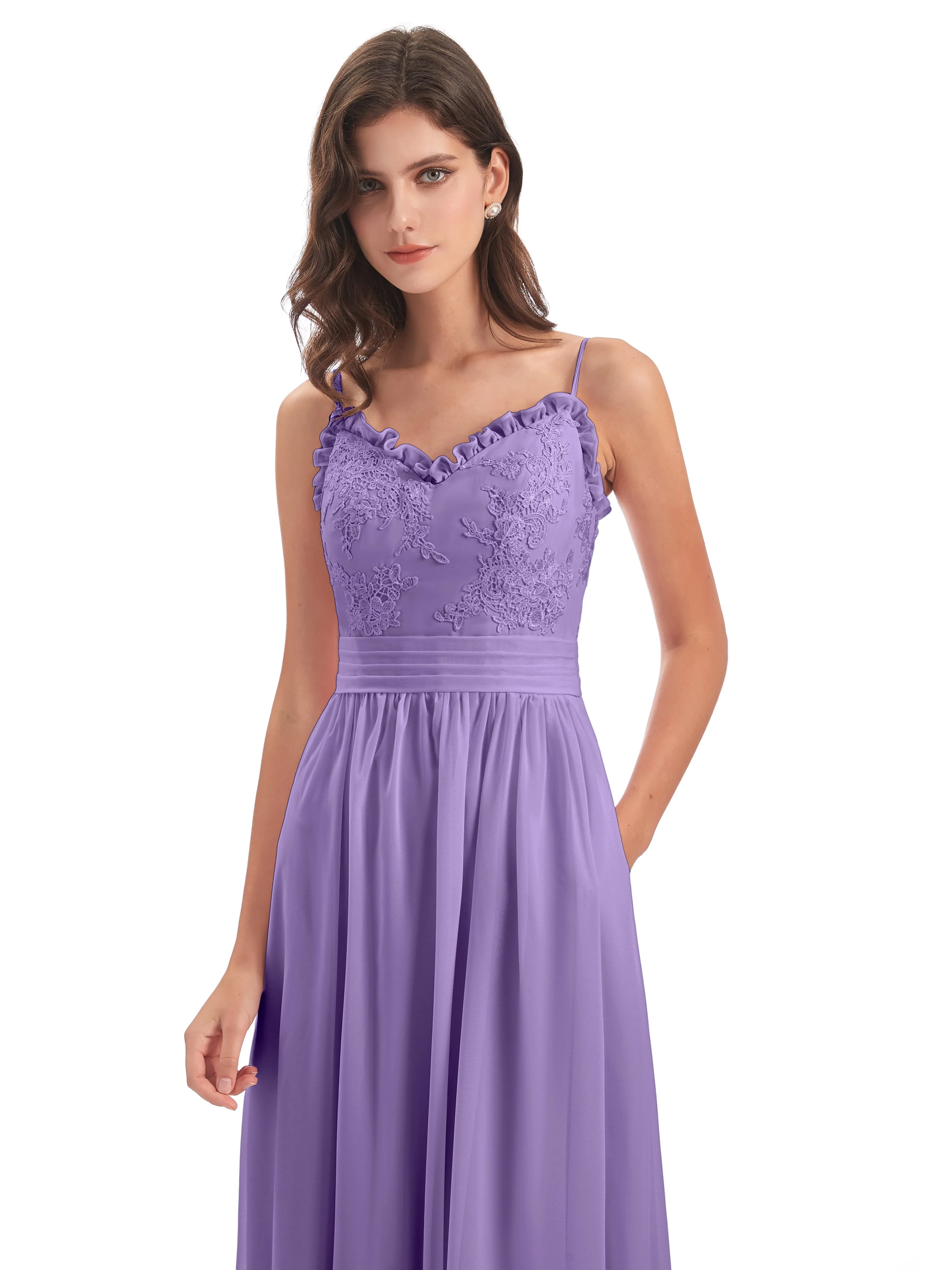 Lola Simple A-line Spaghetti Straps Long Bridesmaid Dresses