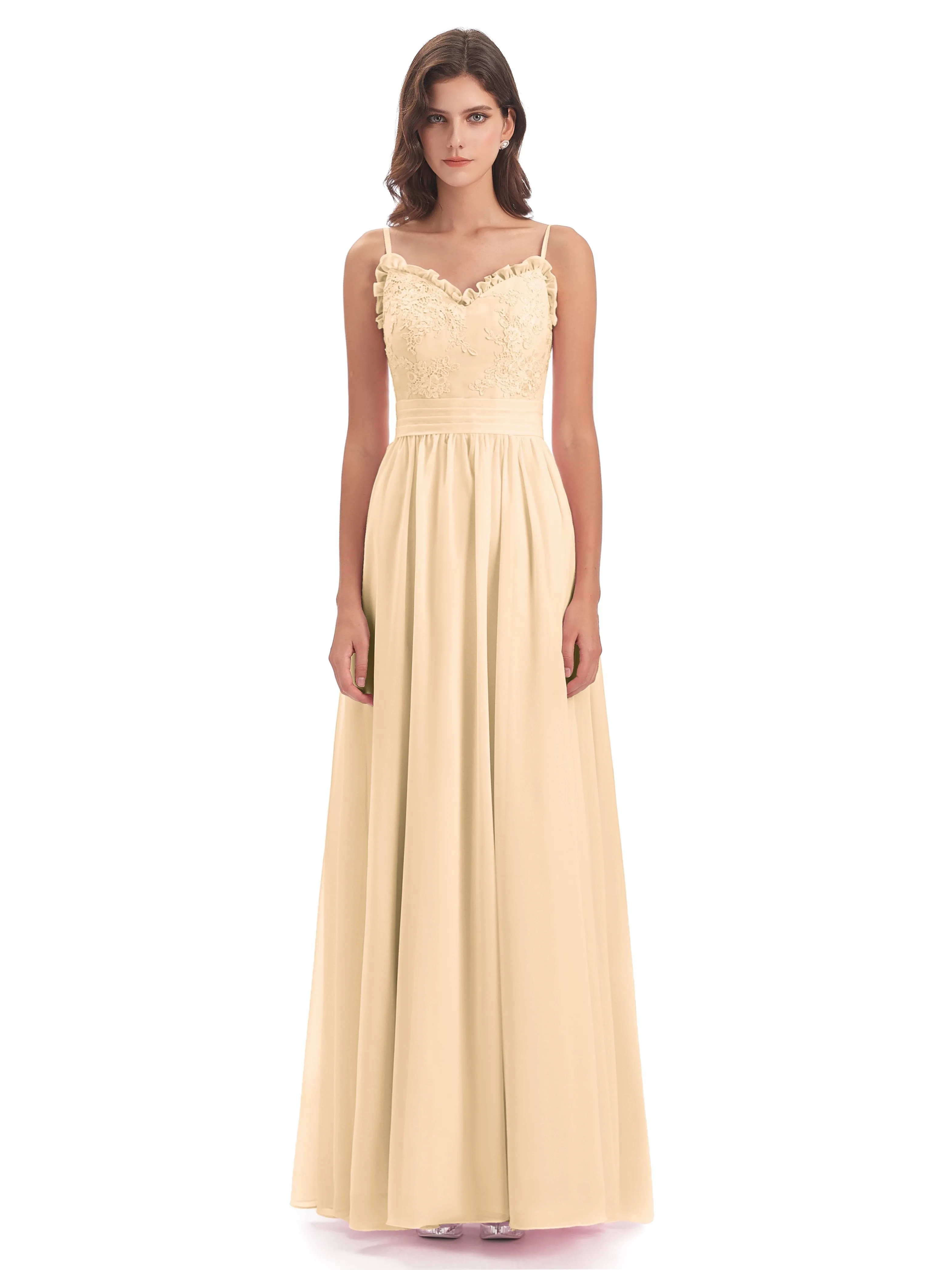 Lola Simple A-line Spaghetti Straps Long Bridesmaid Dresses