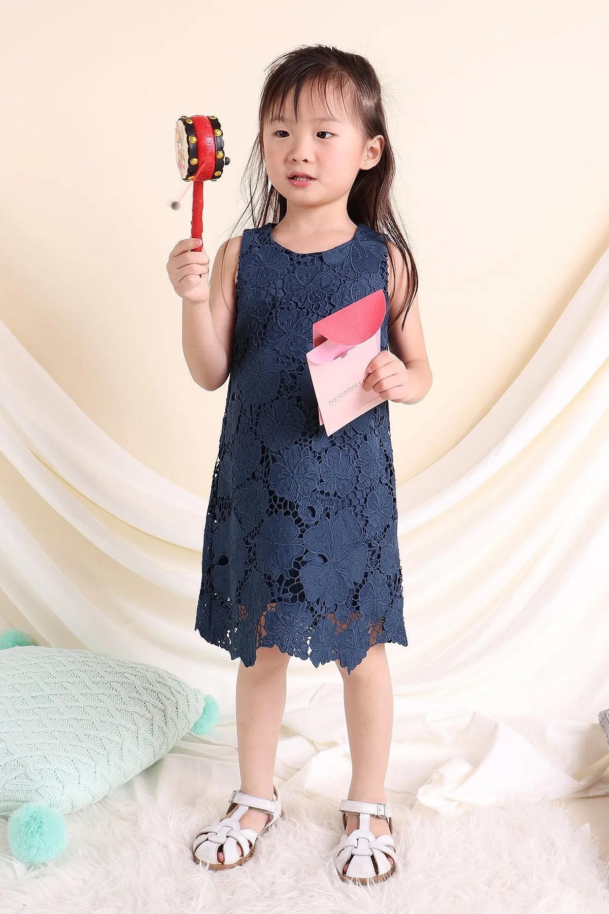 MADEBYNM NM KIDS CIRILLA CROCHET SHIFT DRESS IN VICTORIAN BLUE [12M/18M/2Y/3Y/4Y/5Y/6Y]