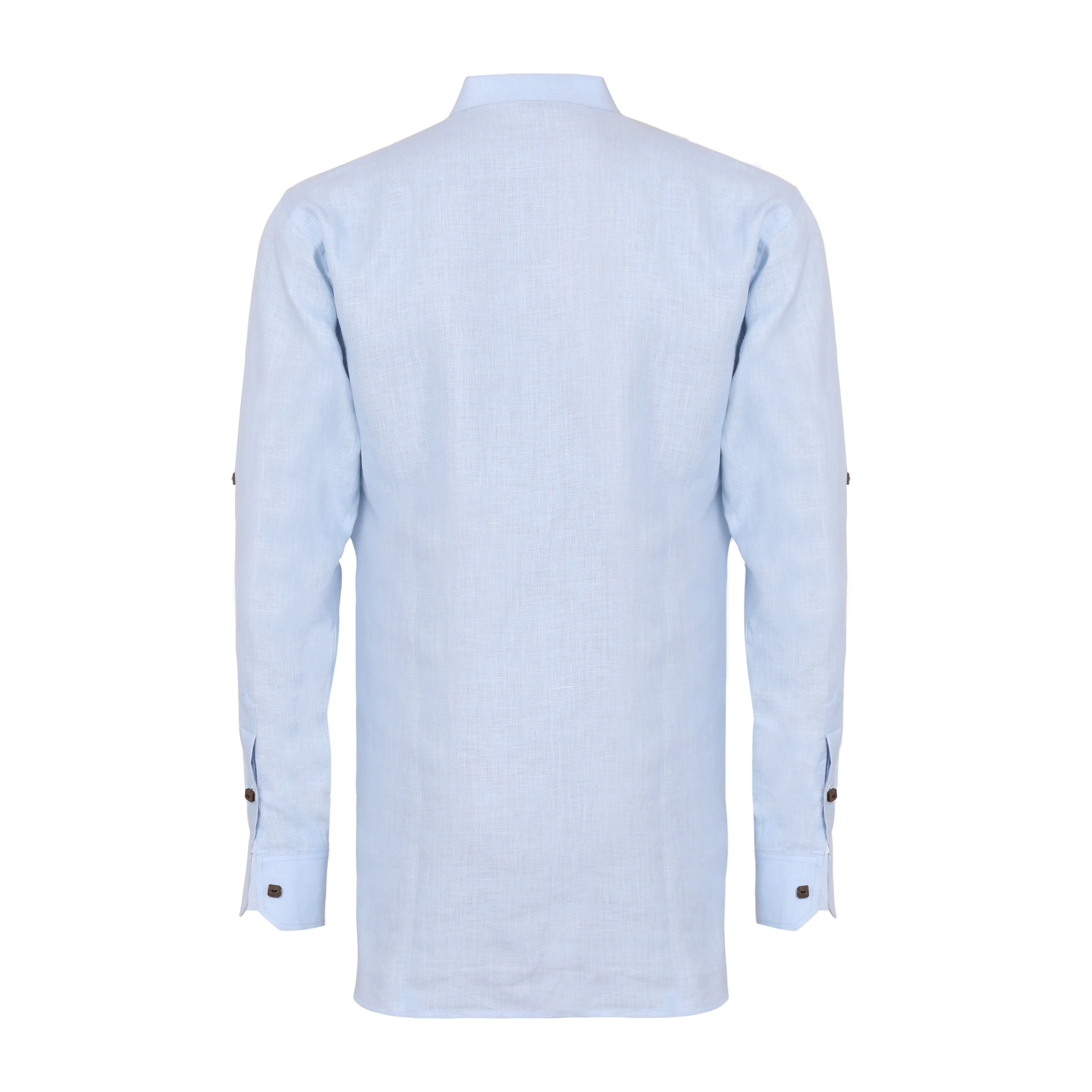 Men Solid Hemp Blue Kurta Shirt