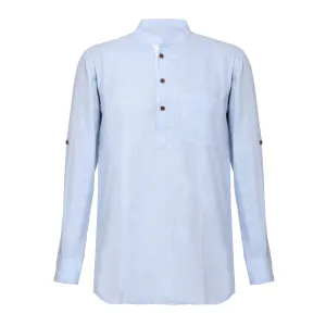 Men Solid Hemp Blue Kurta Shirt