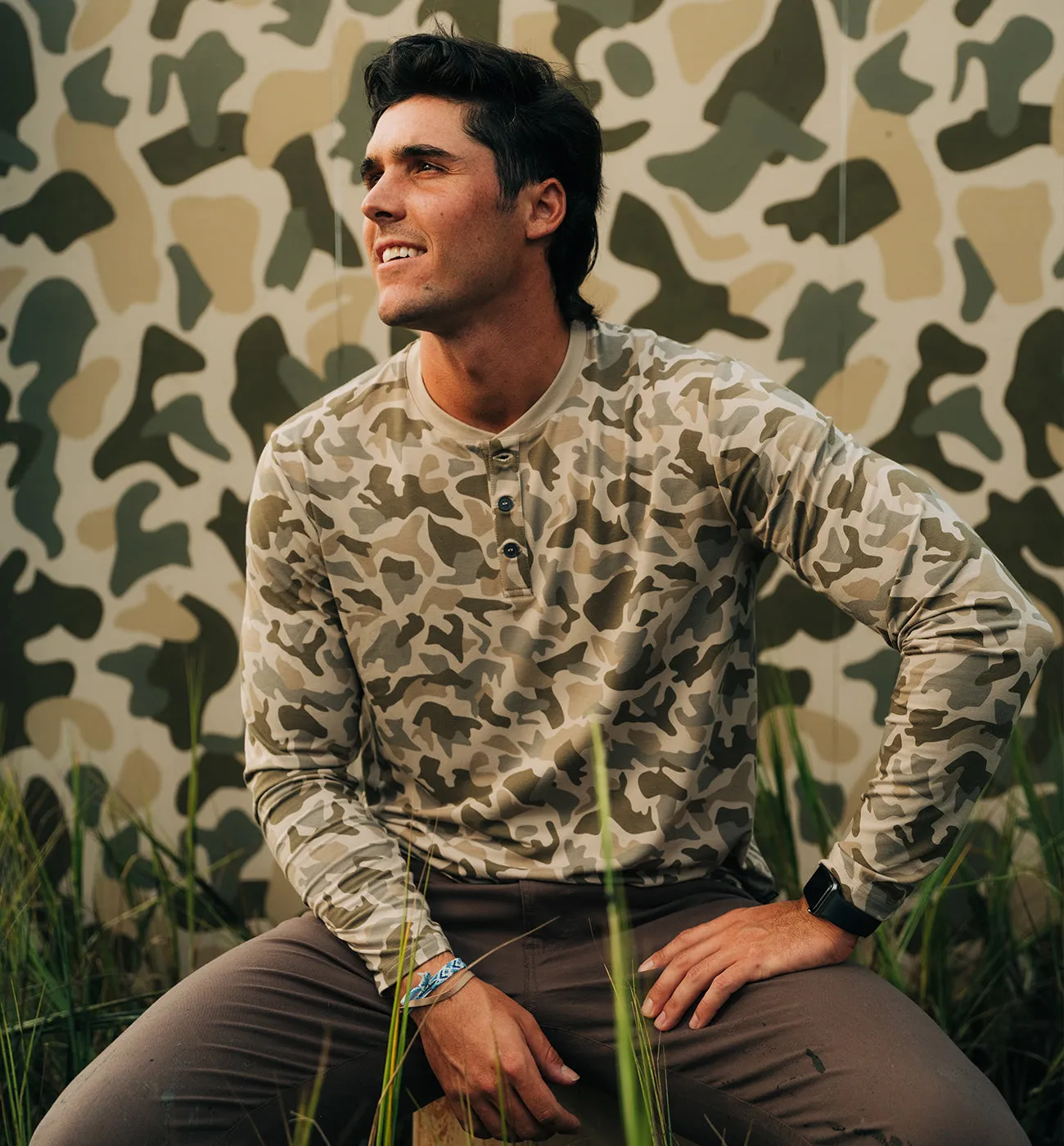 Men's Bamboo Flex Long Sleeve Henley - Barrier Island Camo