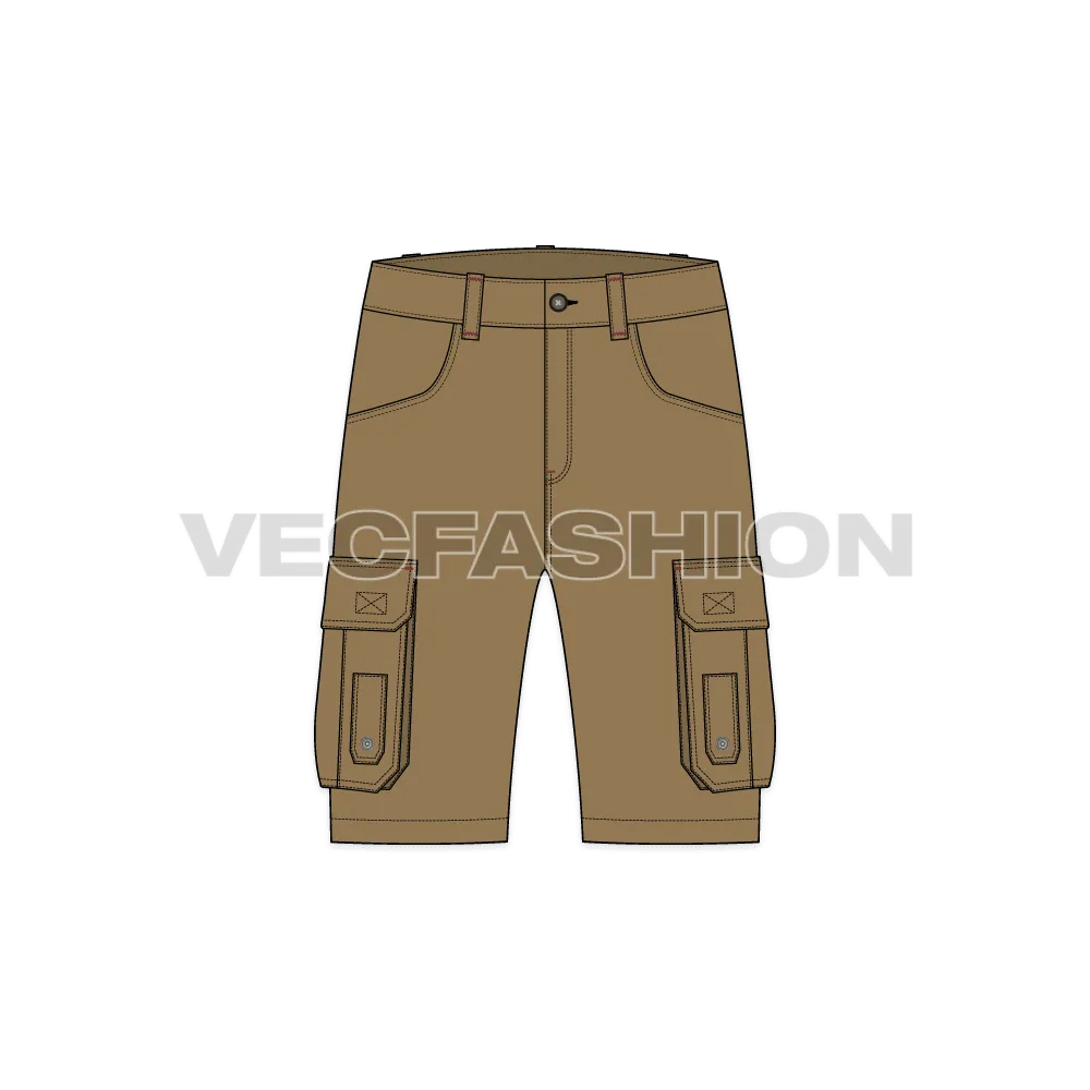 Mens Military Inspired Khaki Cargo Shorts