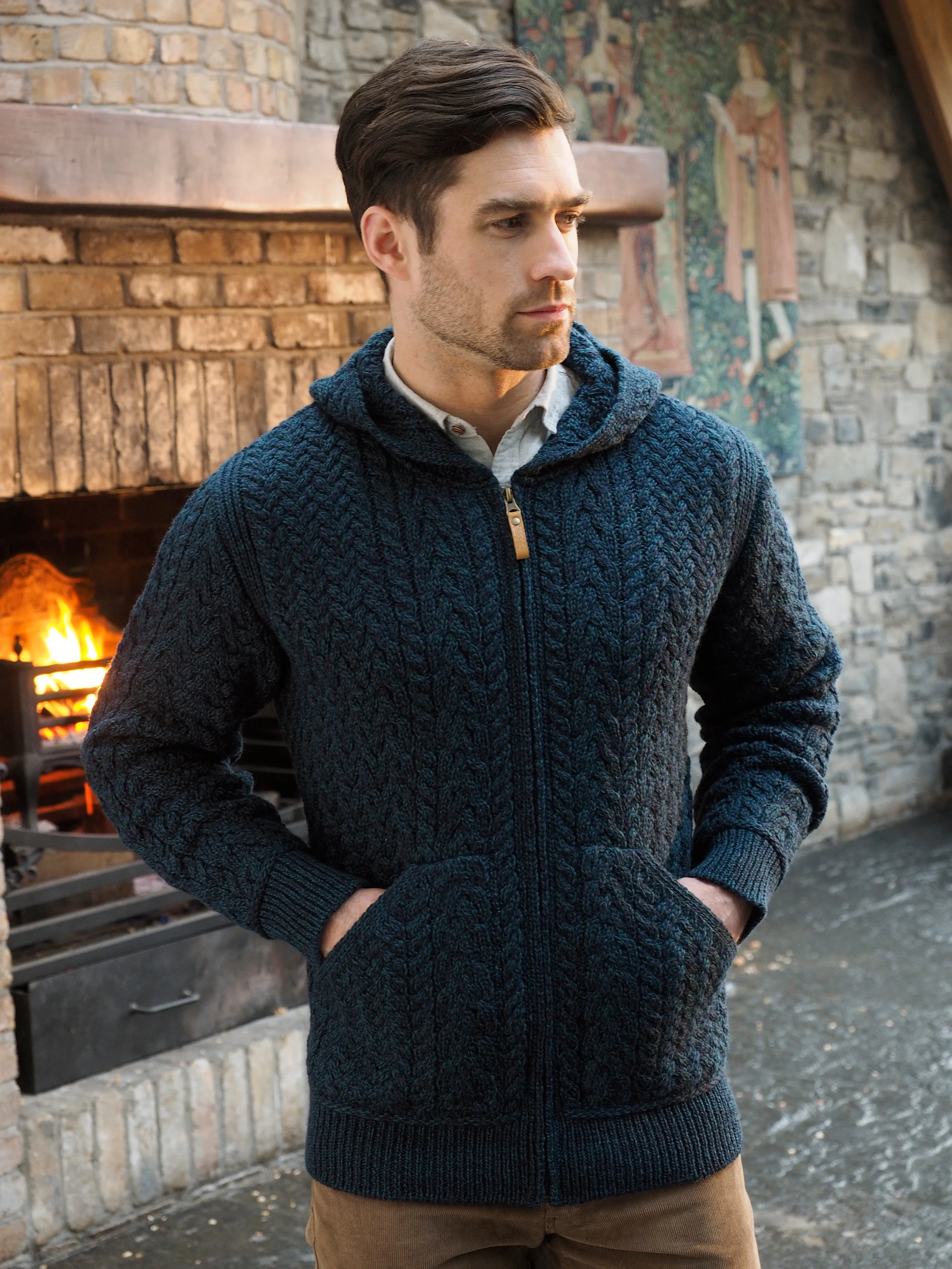 MERINO MENS HOODED CARDIGAN WITH POCKETS