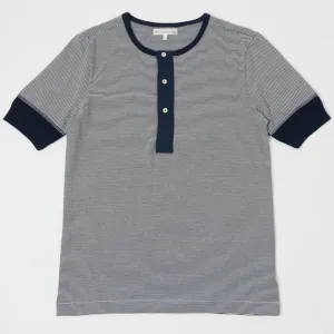 Merz b. Schwanen 227 Short Sleeve Henley - Ink Blue/Nature