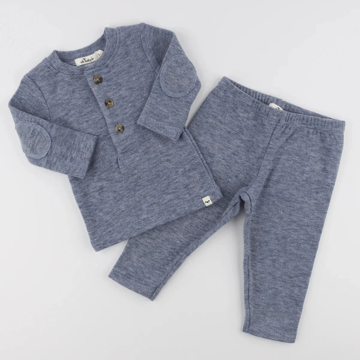 Mini Honeycomb Henley Elbow Patch 2pc. Set- Denim