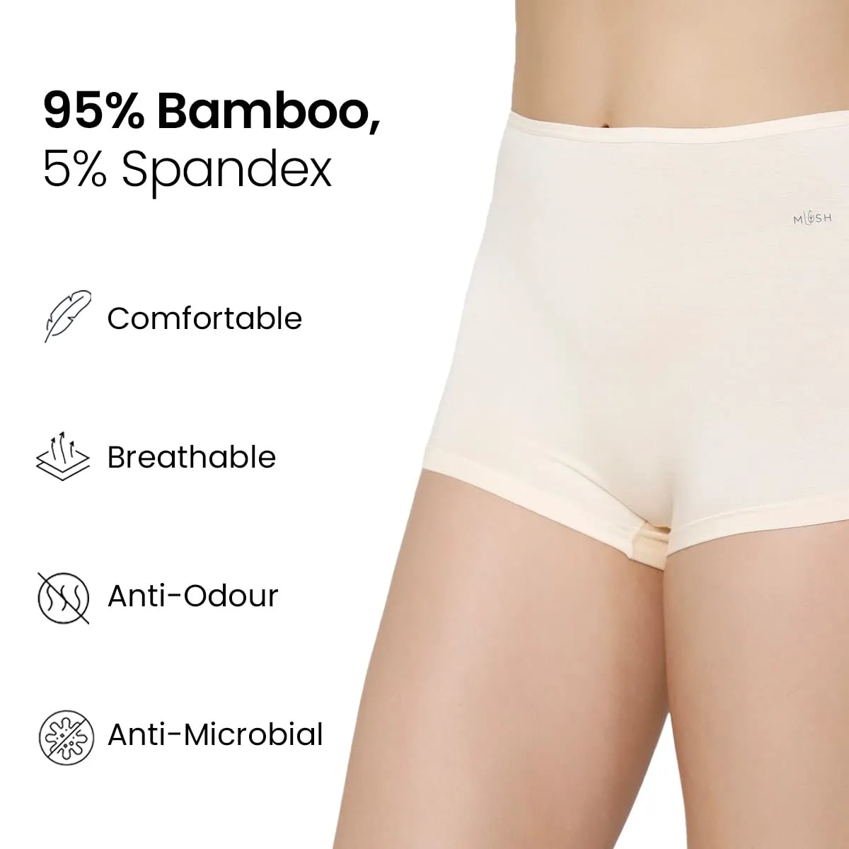 Mush Bamboo Boyshort Panties for Women | Ultra Soft Bamboo Underwear for Women | Breathable, Anti-Odor, Seamless & All Day Comfort PantiesPack of 3 (S, Beige)