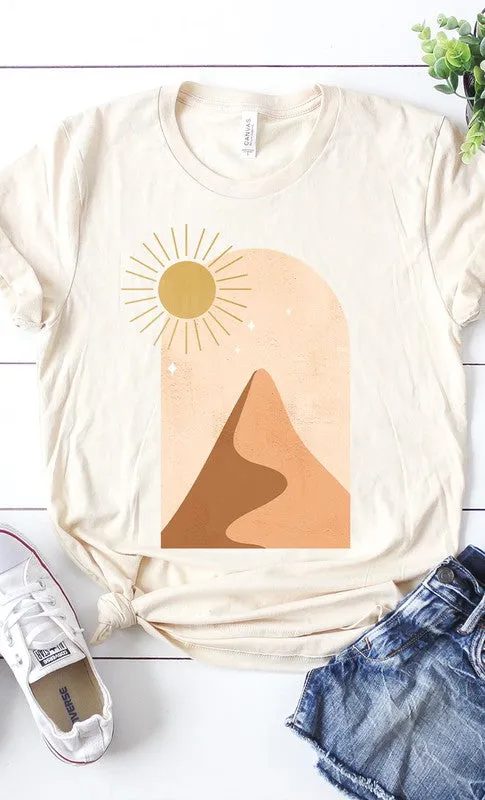 *Online Exclusive* Boho Mountain Scene Graphic Tee in Cream