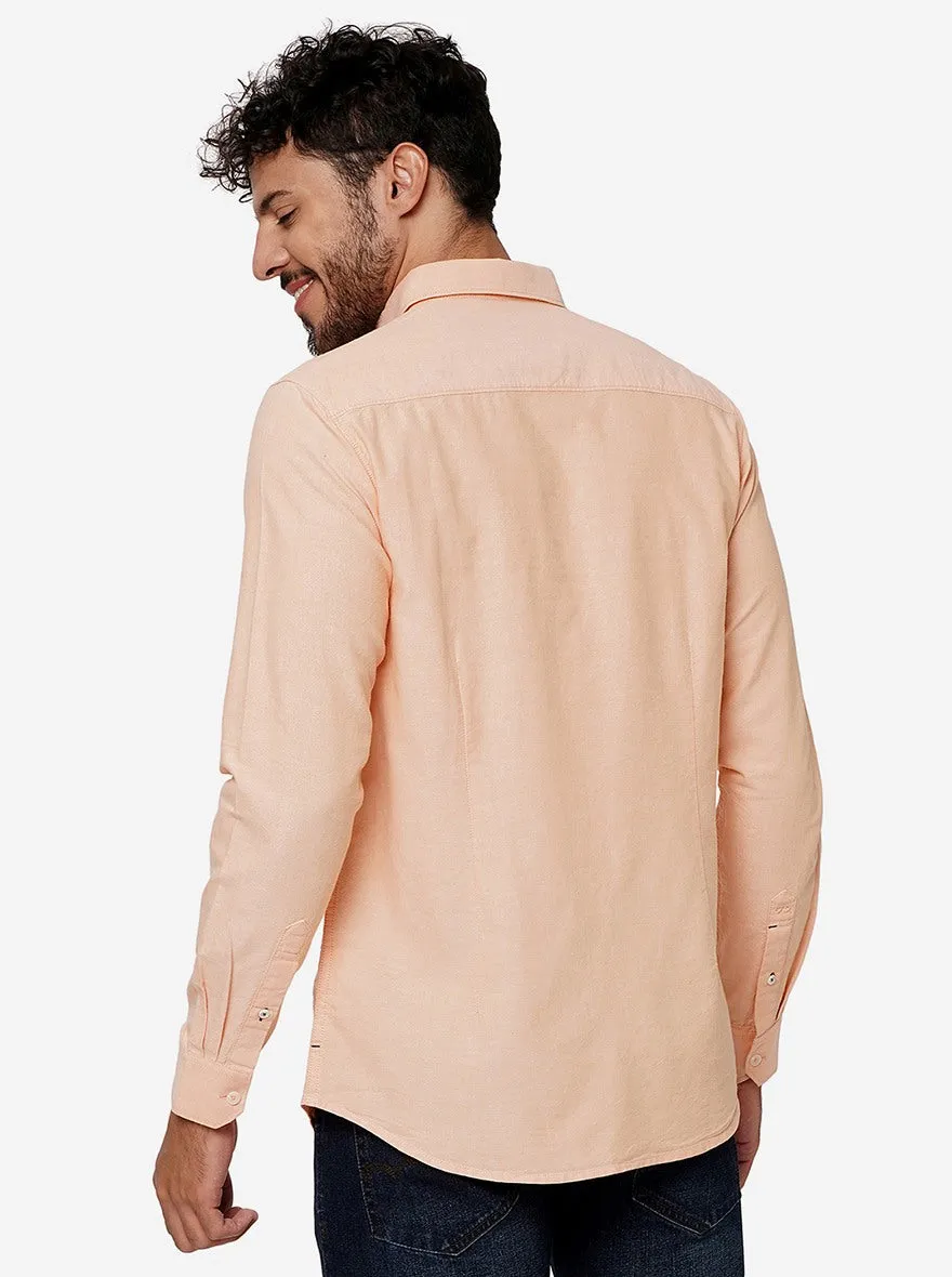 Peach Solid Slim Fit Casual Shirt | JadeBlue