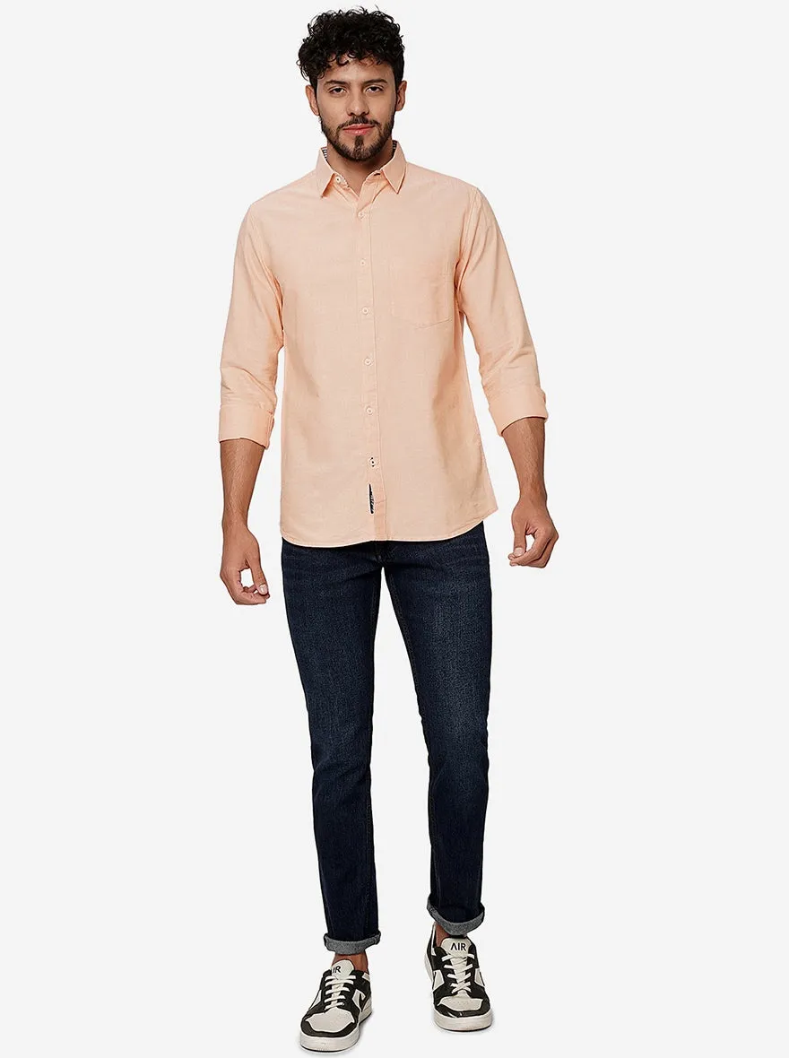 Peach Solid Slim Fit Casual Shirt | JadeBlue