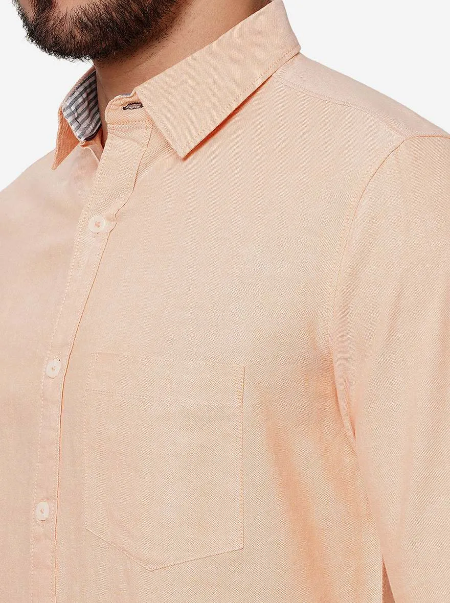 Peach Solid Slim Fit Casual Shirt | JadeBlue