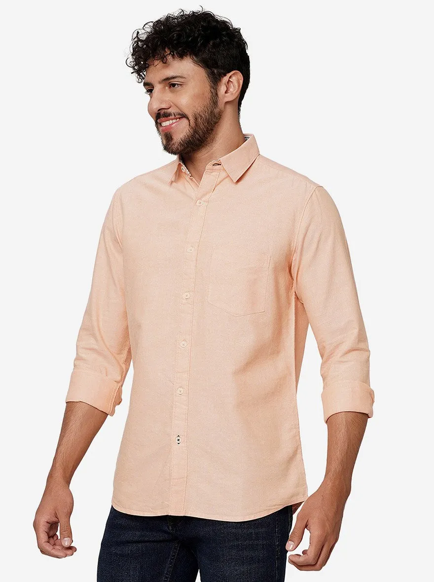 Peach Solid Slim Fit Casual Shirt | JadeBlue