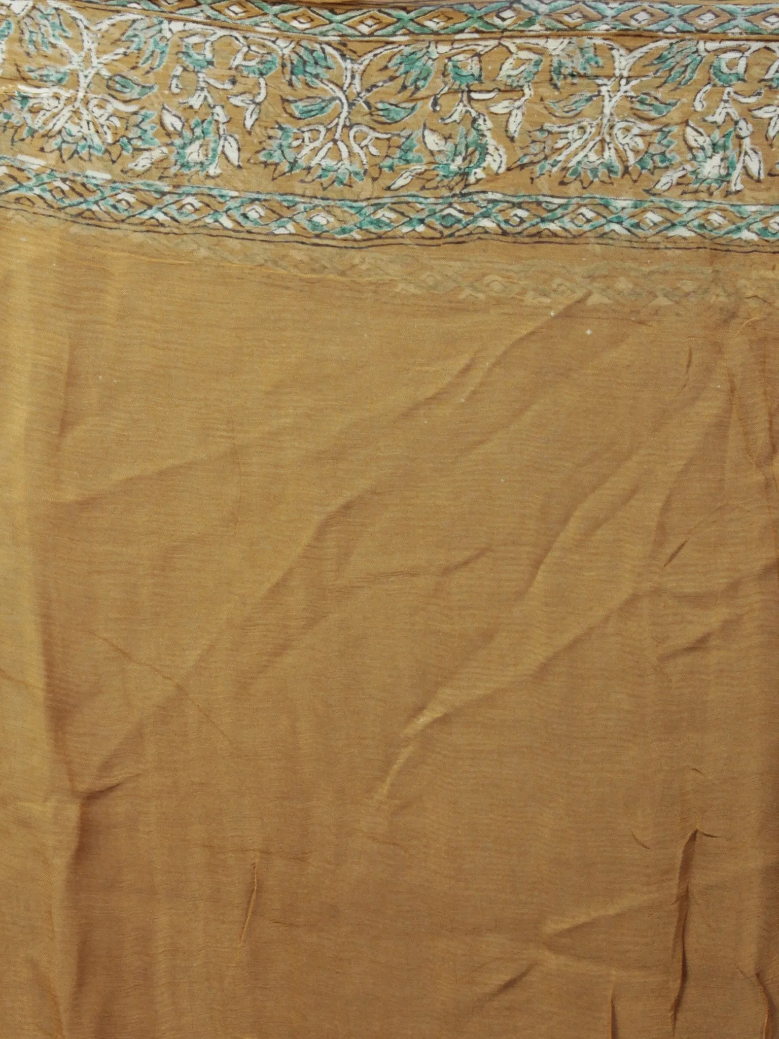 Peanut Brown Teal Green Ivory Hand Block Printed Chiffon Saree - S031701896