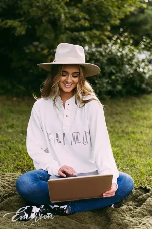 Phi Mu White Long Sleeve Henley