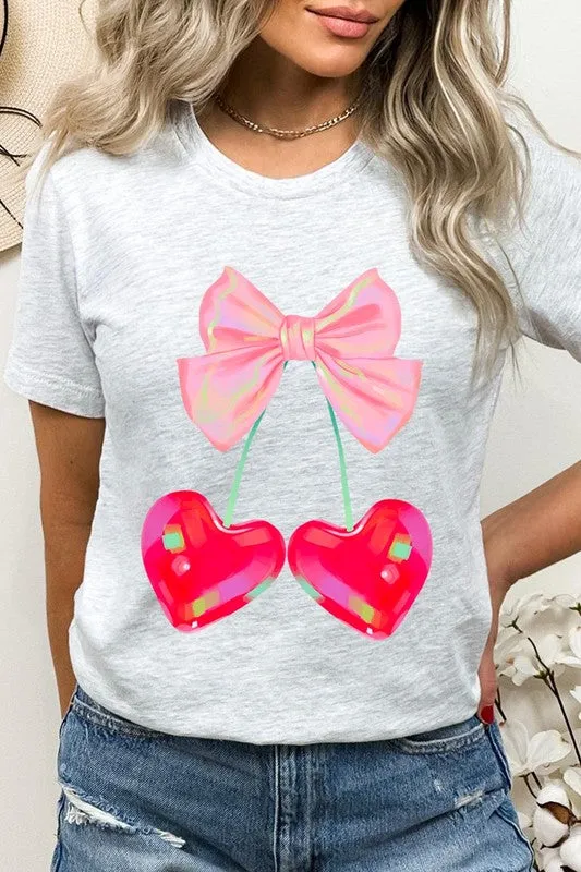 Plus Cherry Pink Bow Soft Girl Era Graphic T Shirt