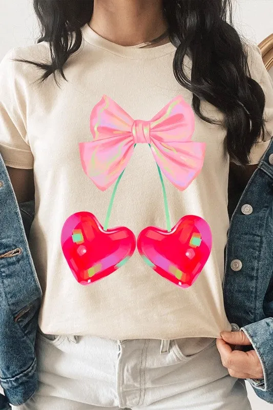 Plus Cherry Pink Bow Soft Girl Era Graphic T Shirt