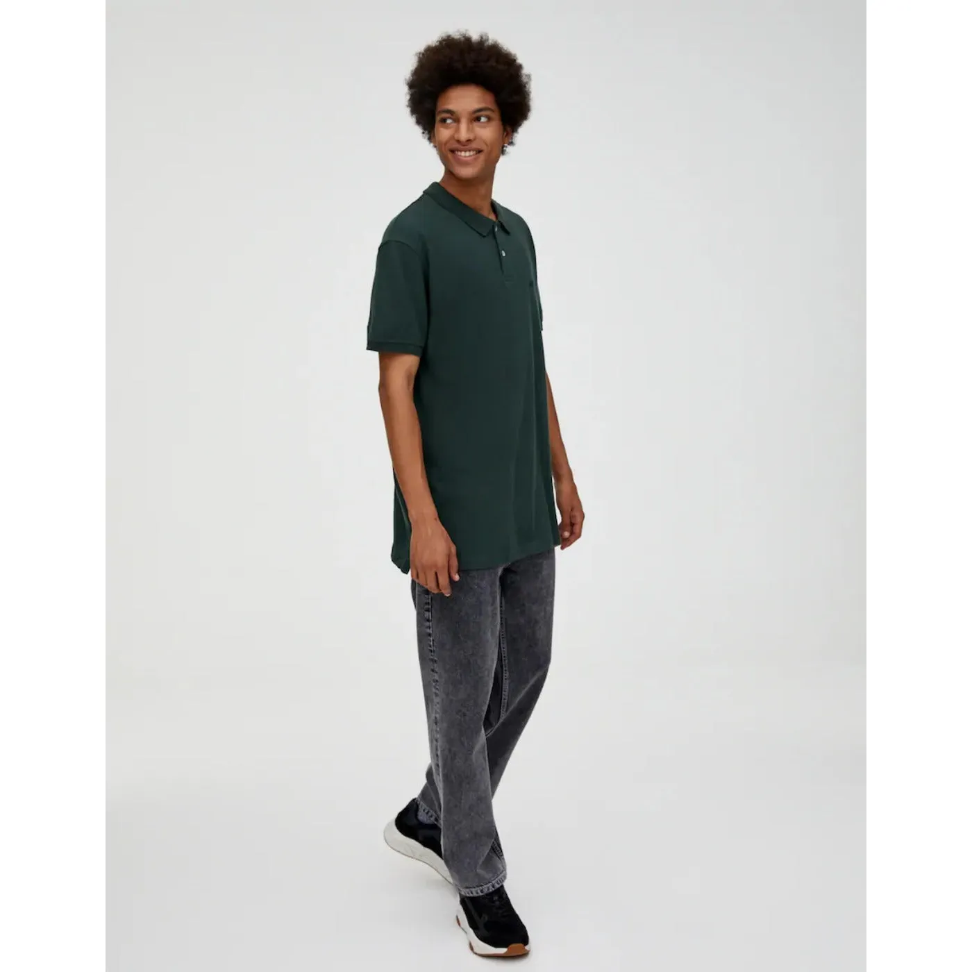 Pull & Bear Green Basic colored polo shirt