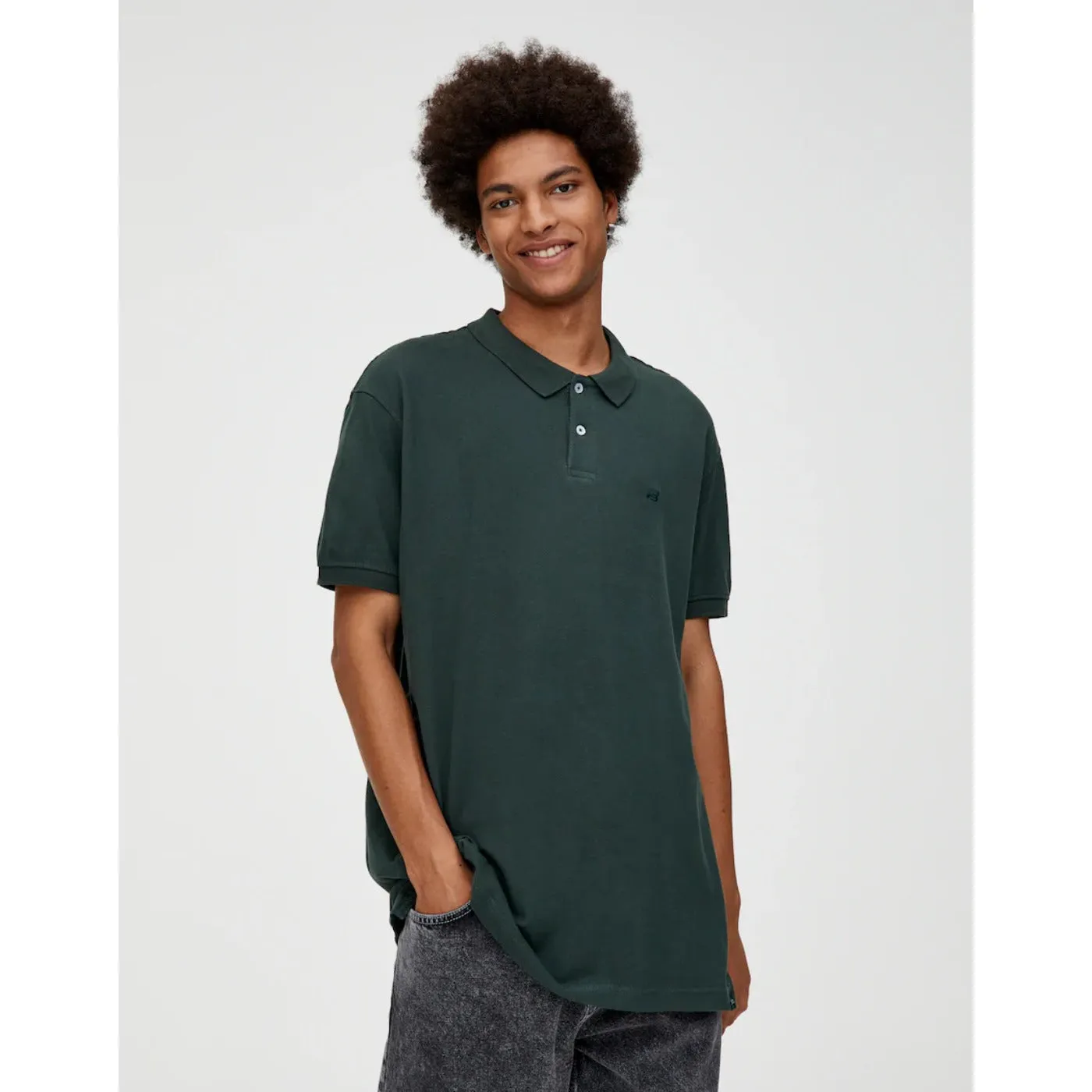 Pull & Bear Green Basic colored polo shirt