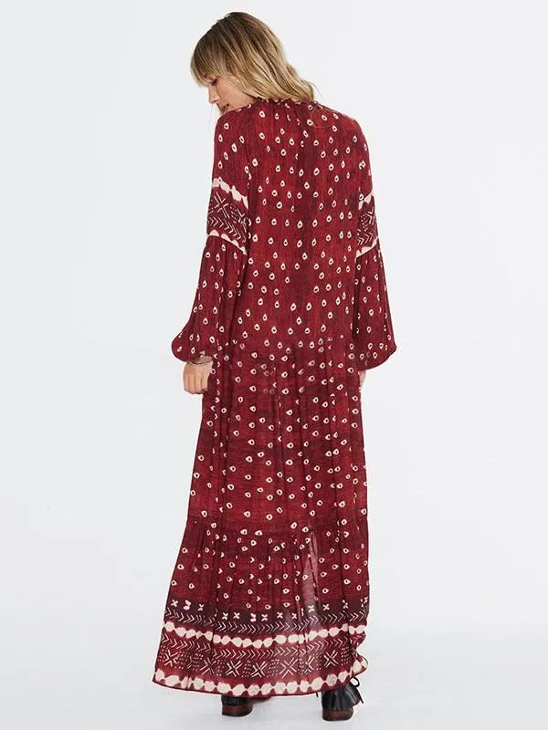 Red Bohemia Split-side Printed Maxi Dresses