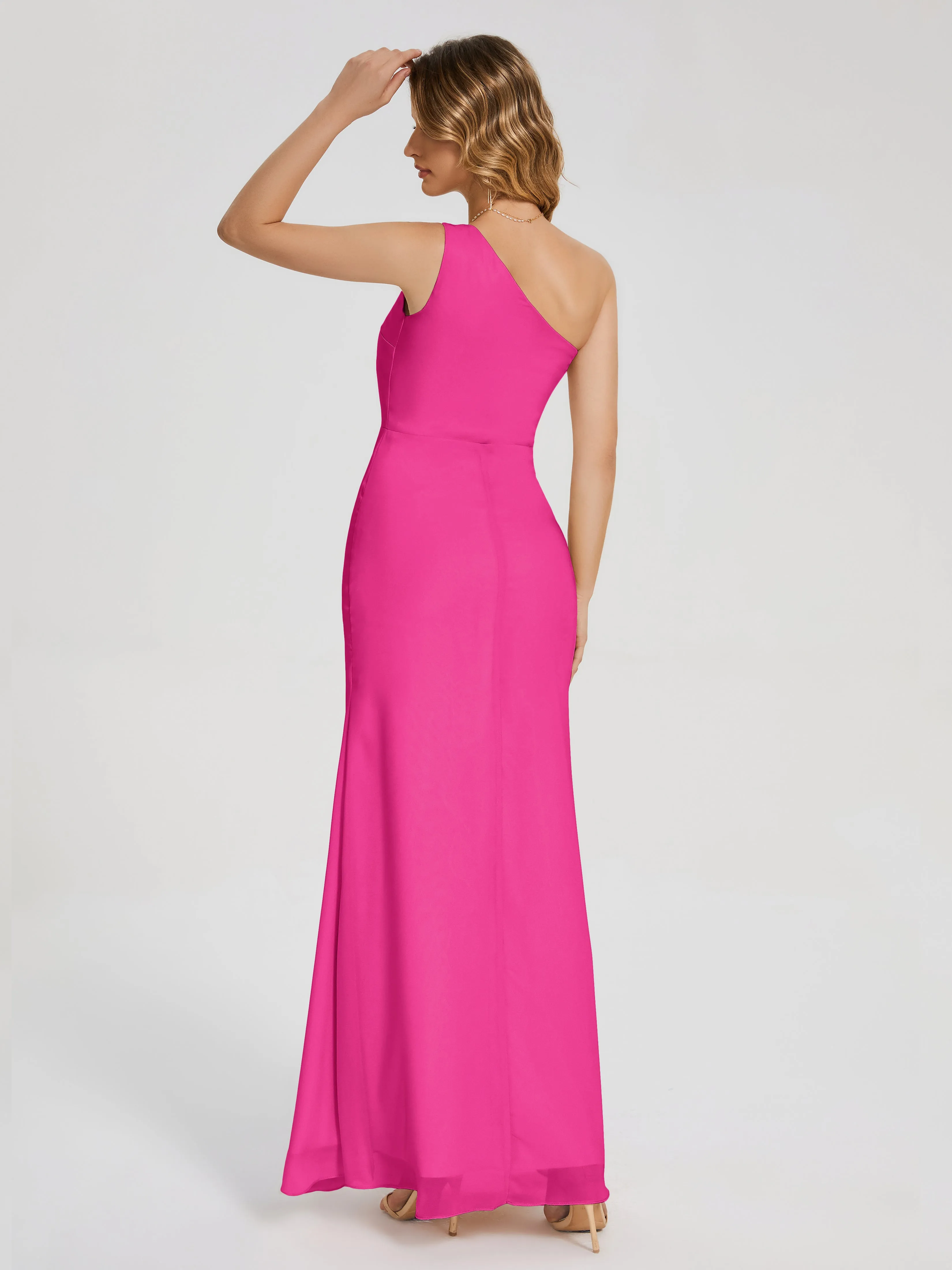 River Simple One Shoulder Split Chiffon Bridesmaid Dresses