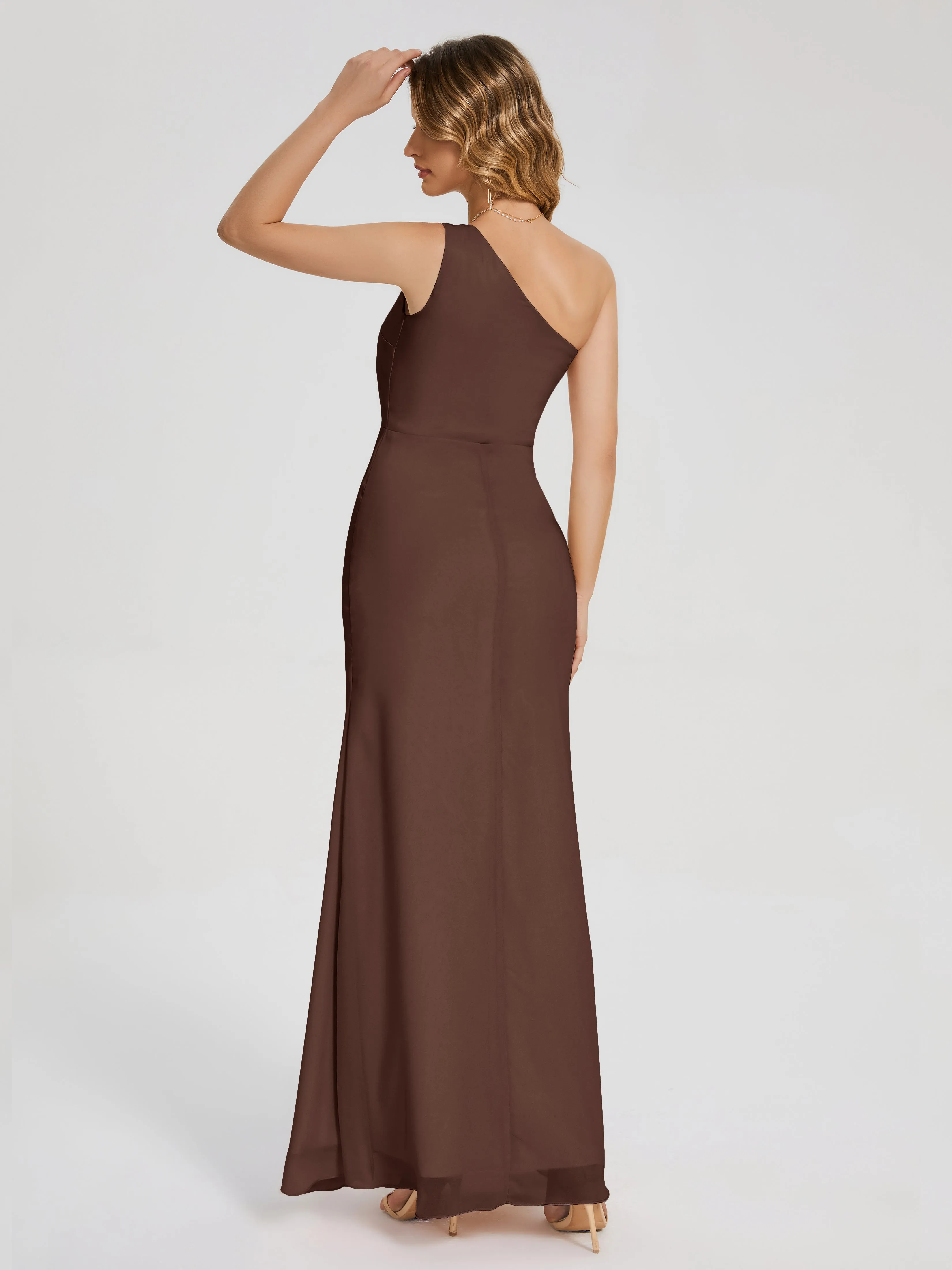 River Simple One Shoulder Split Chiffon Bridesmaid Dresses