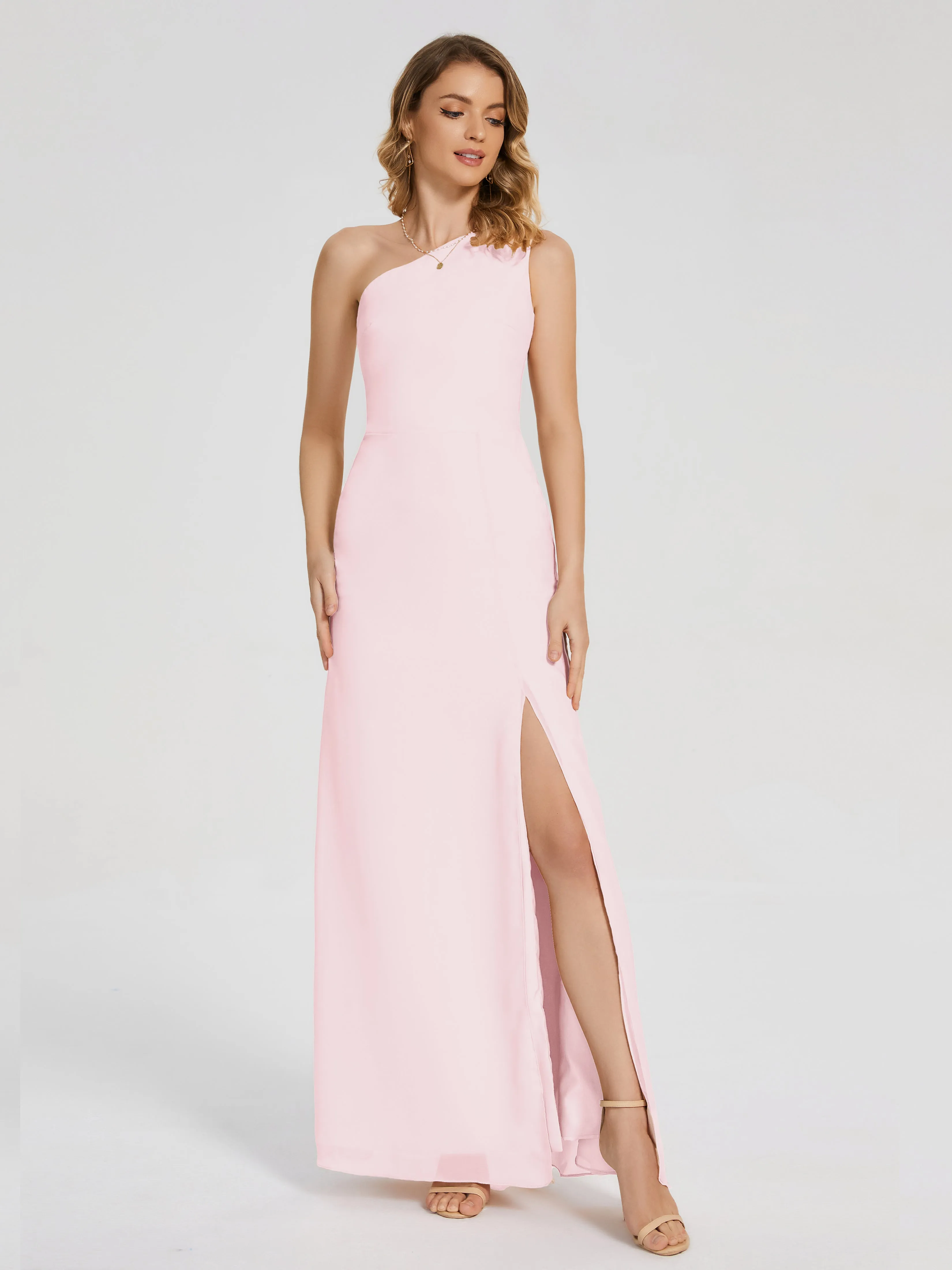 River Simple One Shoulder Split Chiffon Bridesmaid Dresses