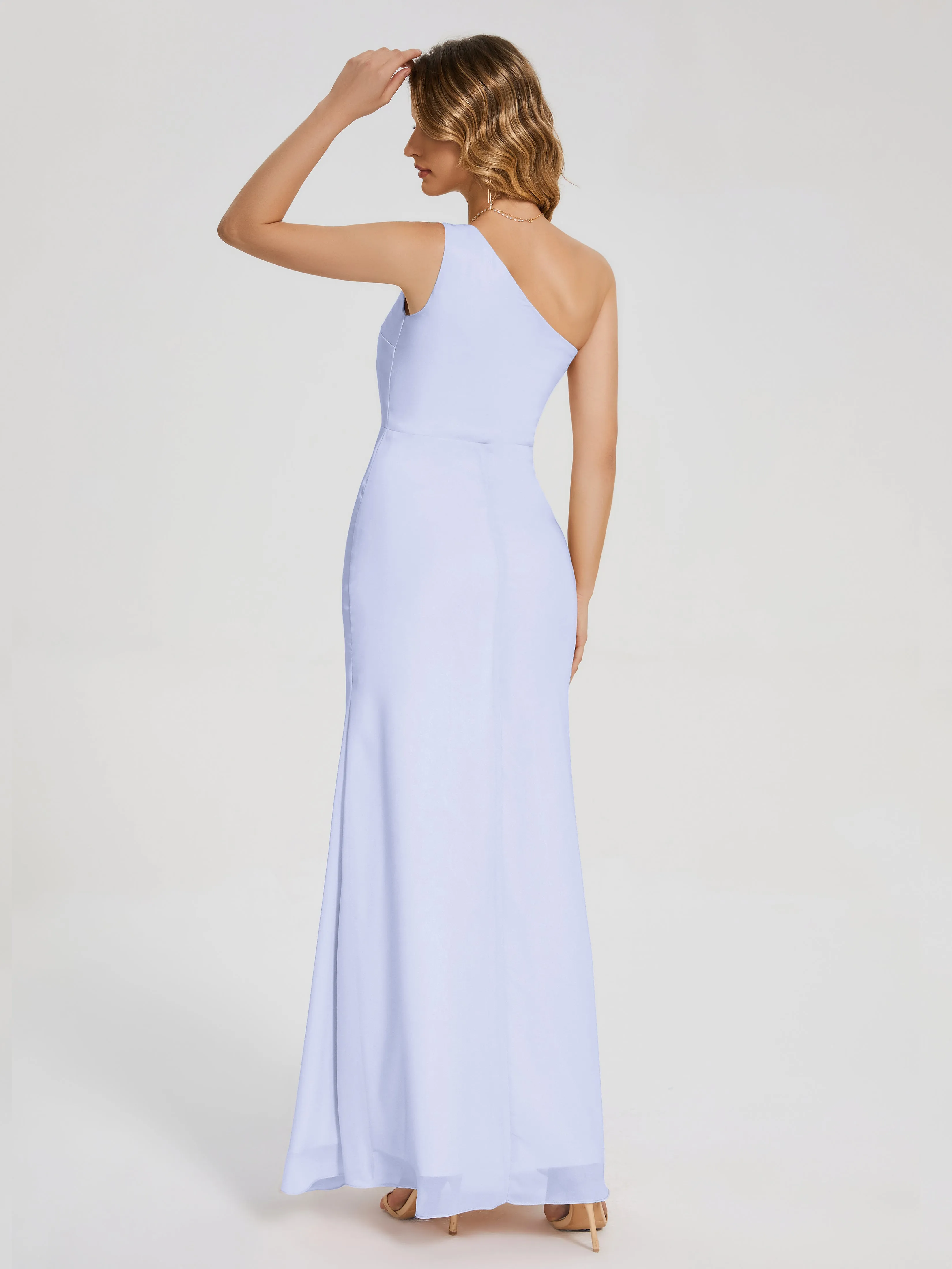 River Simple One Shoulder Split Chiffon Bridesmaid Dresses