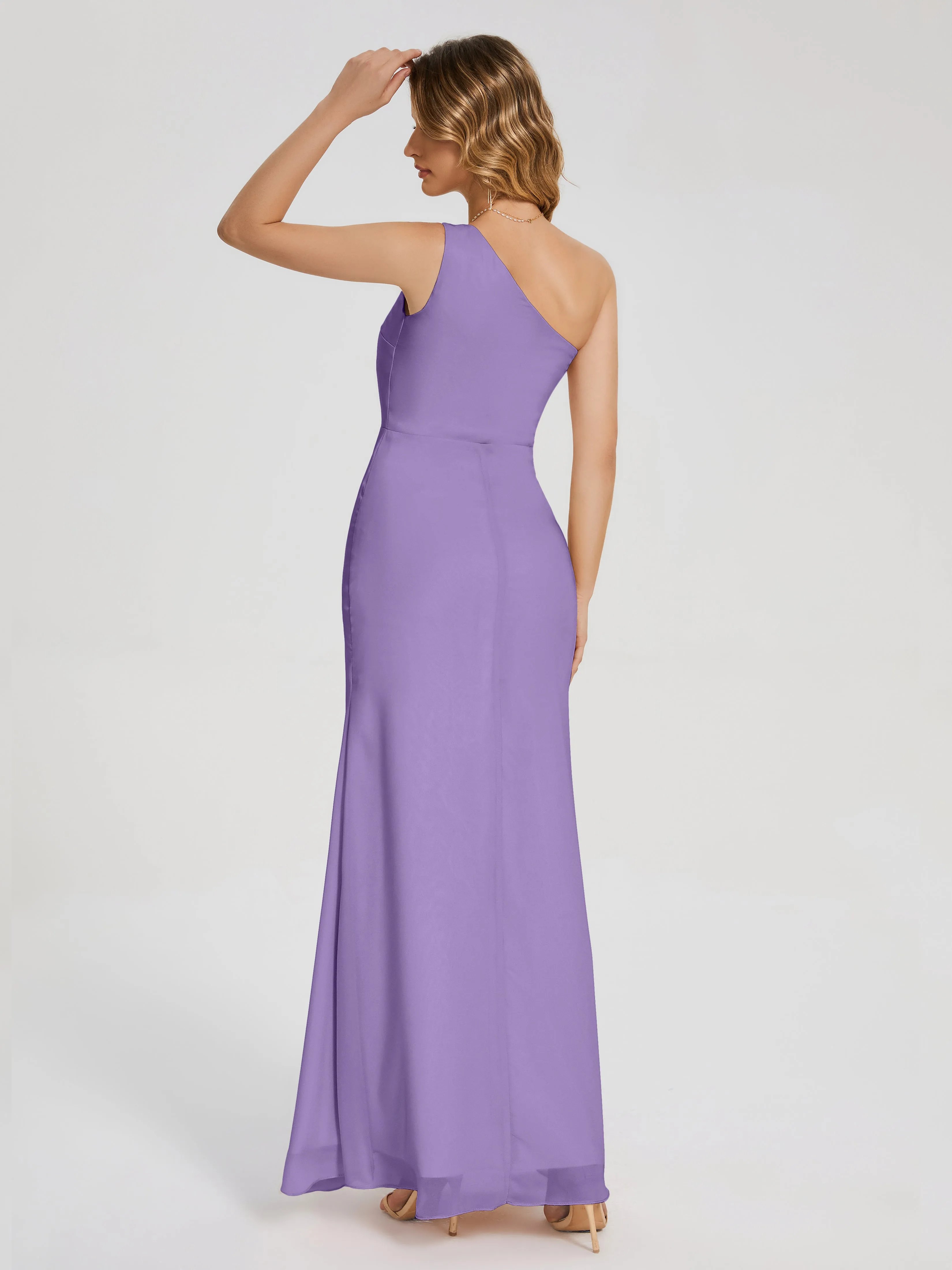 River Simple One Shoulder Split Chiffon Bridesmaid Dresses