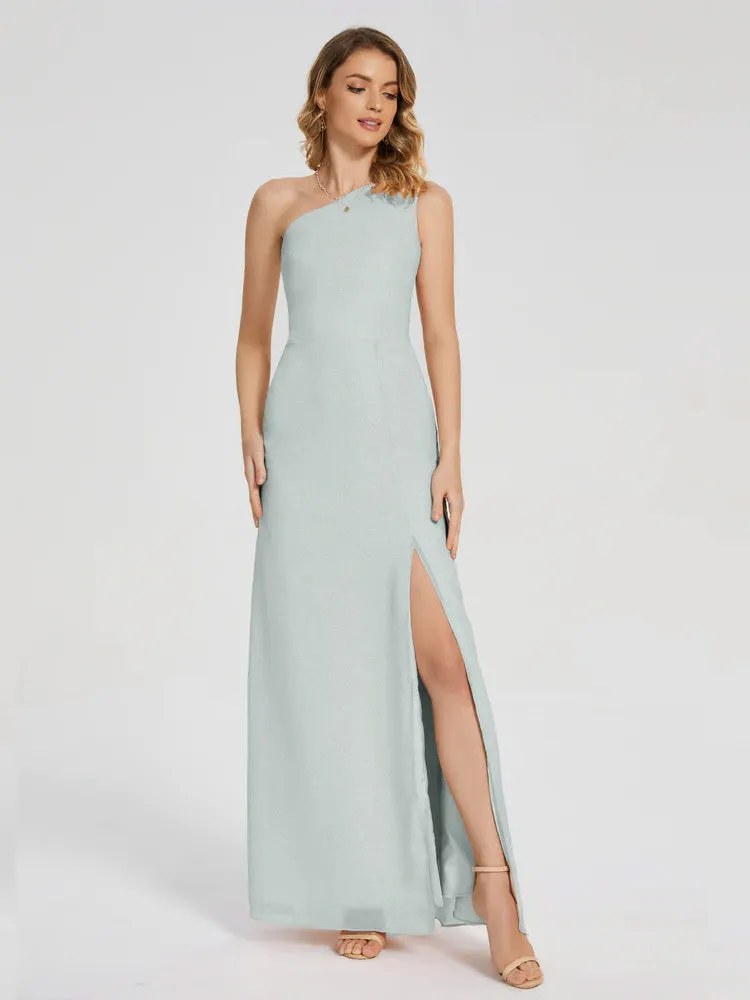 River Simple One Shoulder Split Chiffon Bridesmaid Dresses