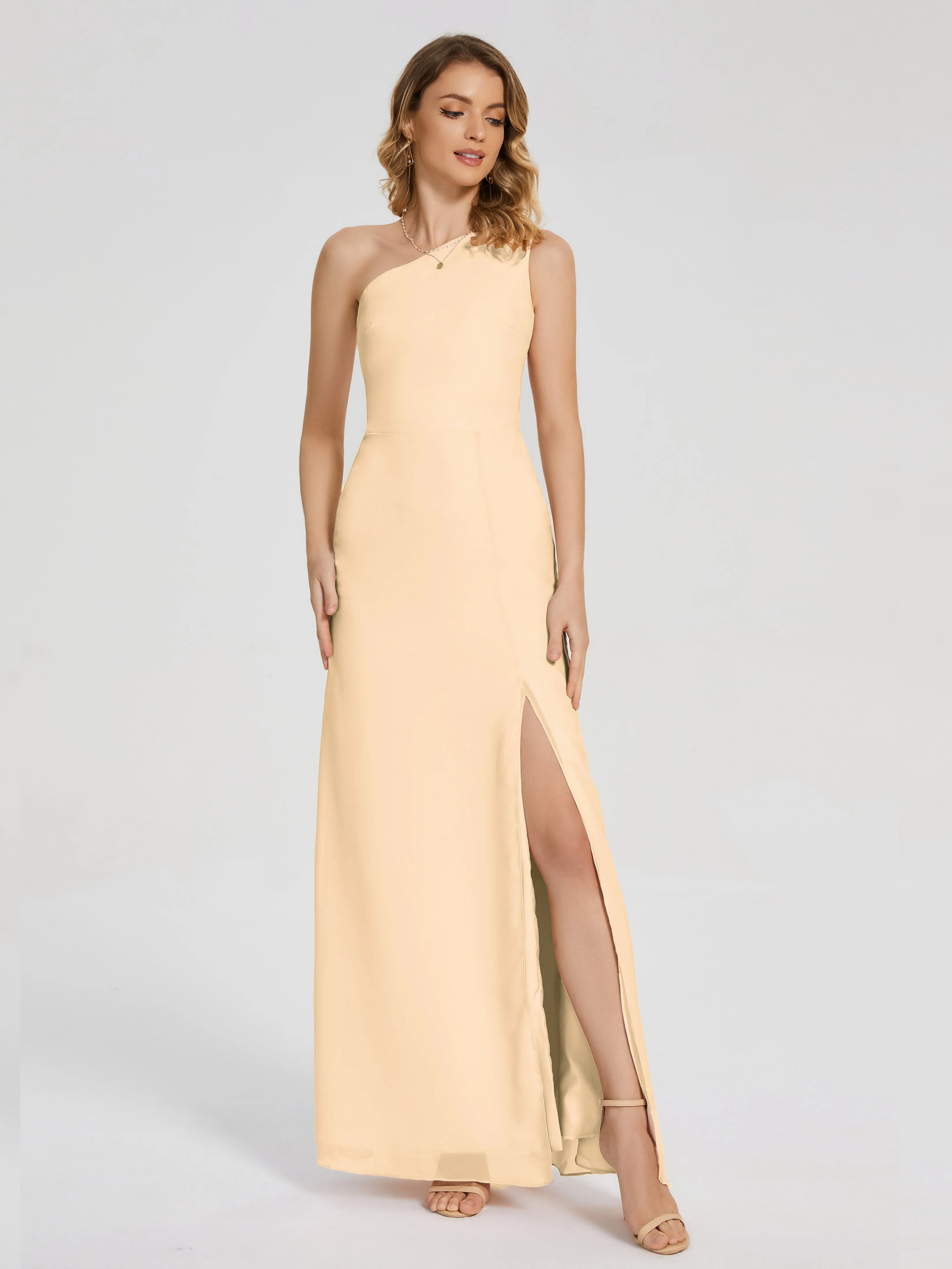 River Simple One Shoulder Split Chiffon Bridesmaid Dresses