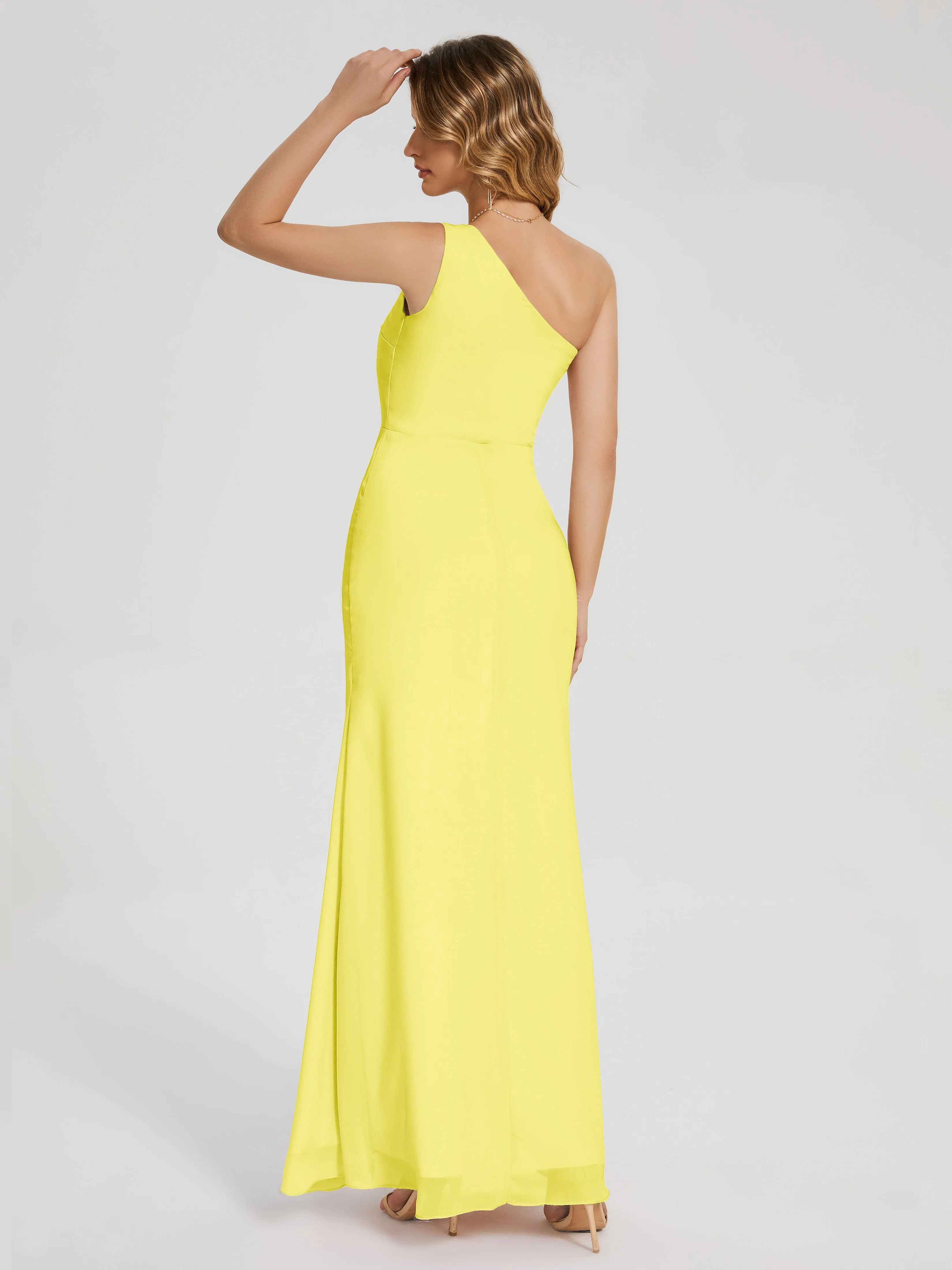 River Simple One Shoulder Split Chiffon Bridesmaid Dresses