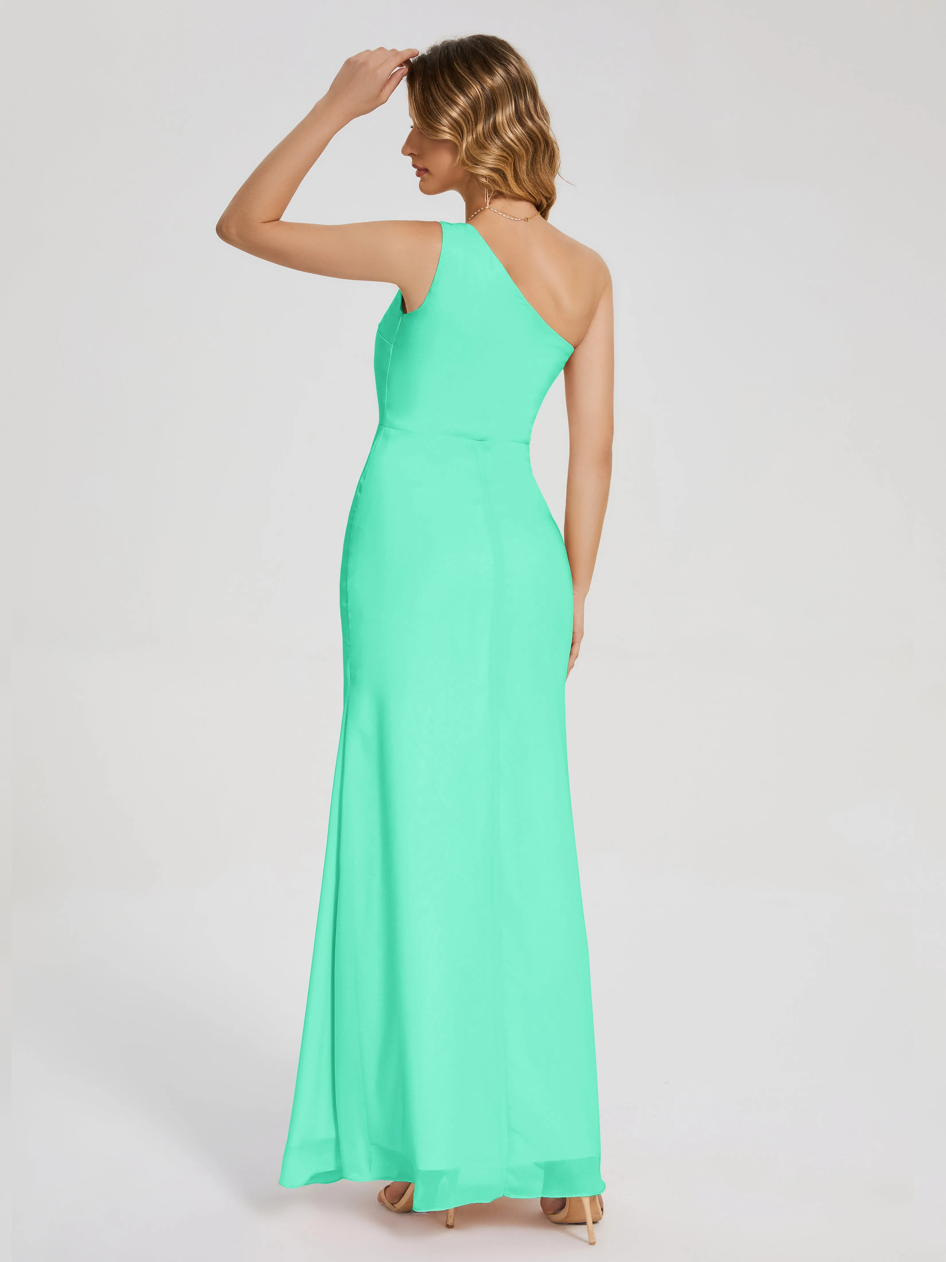 River Simple One Shoulder Split Chiffon Bridesmaid Dresses