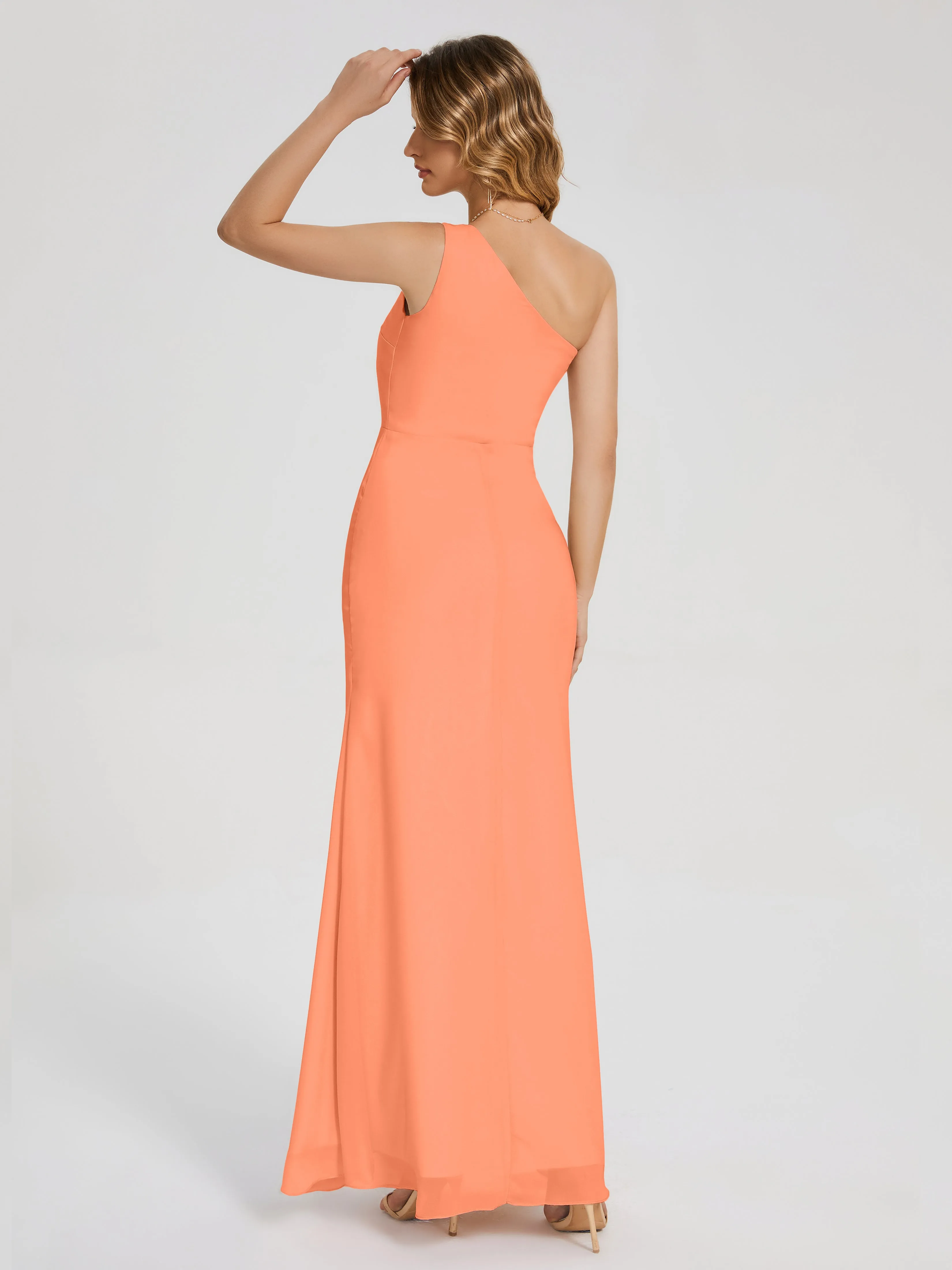 River Simple One Shoulder Split Chiffon Bridesmaid Dresses