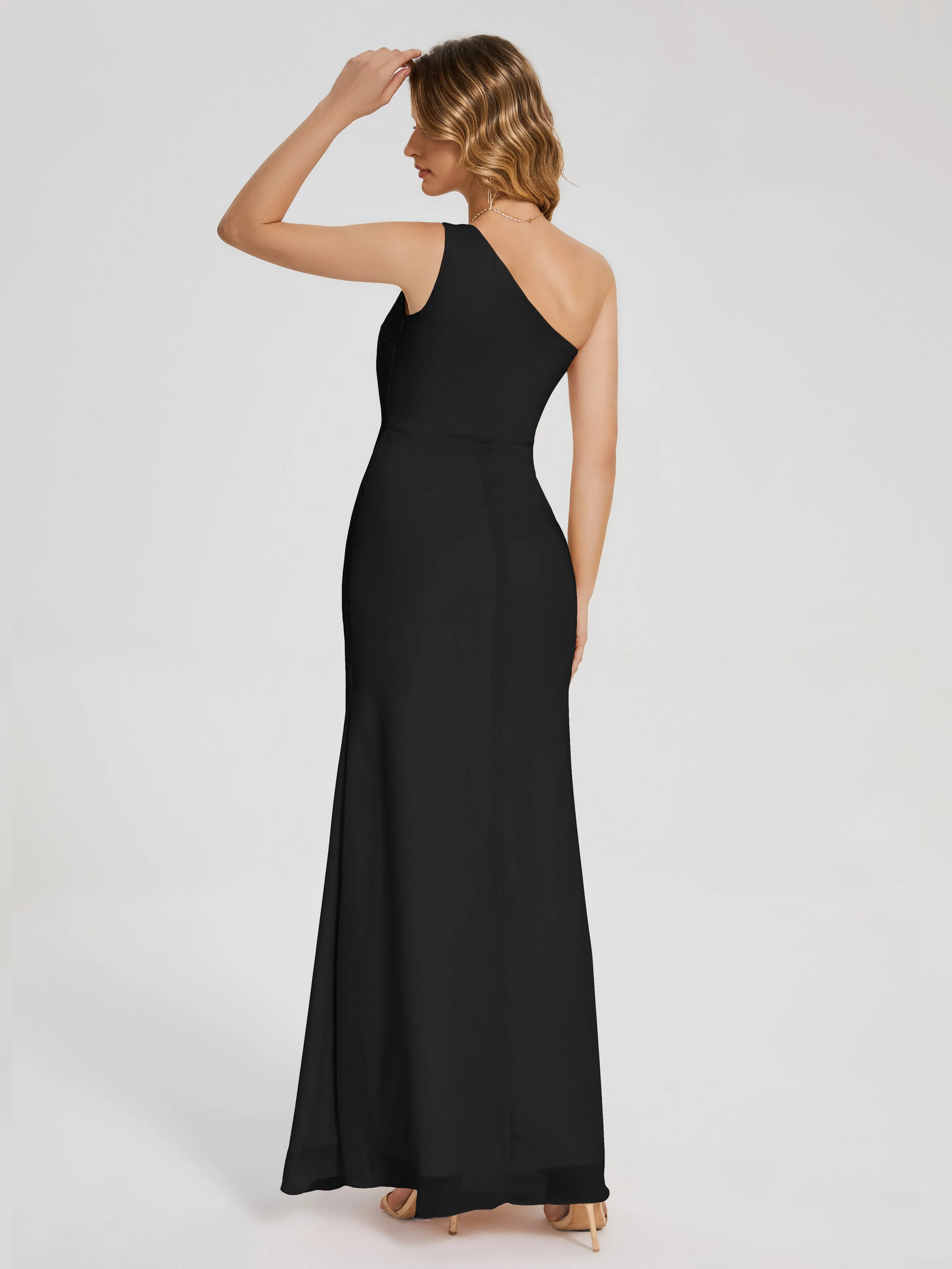 River Simple One Shoulder Split Chiffon Bridesmaid Dresses