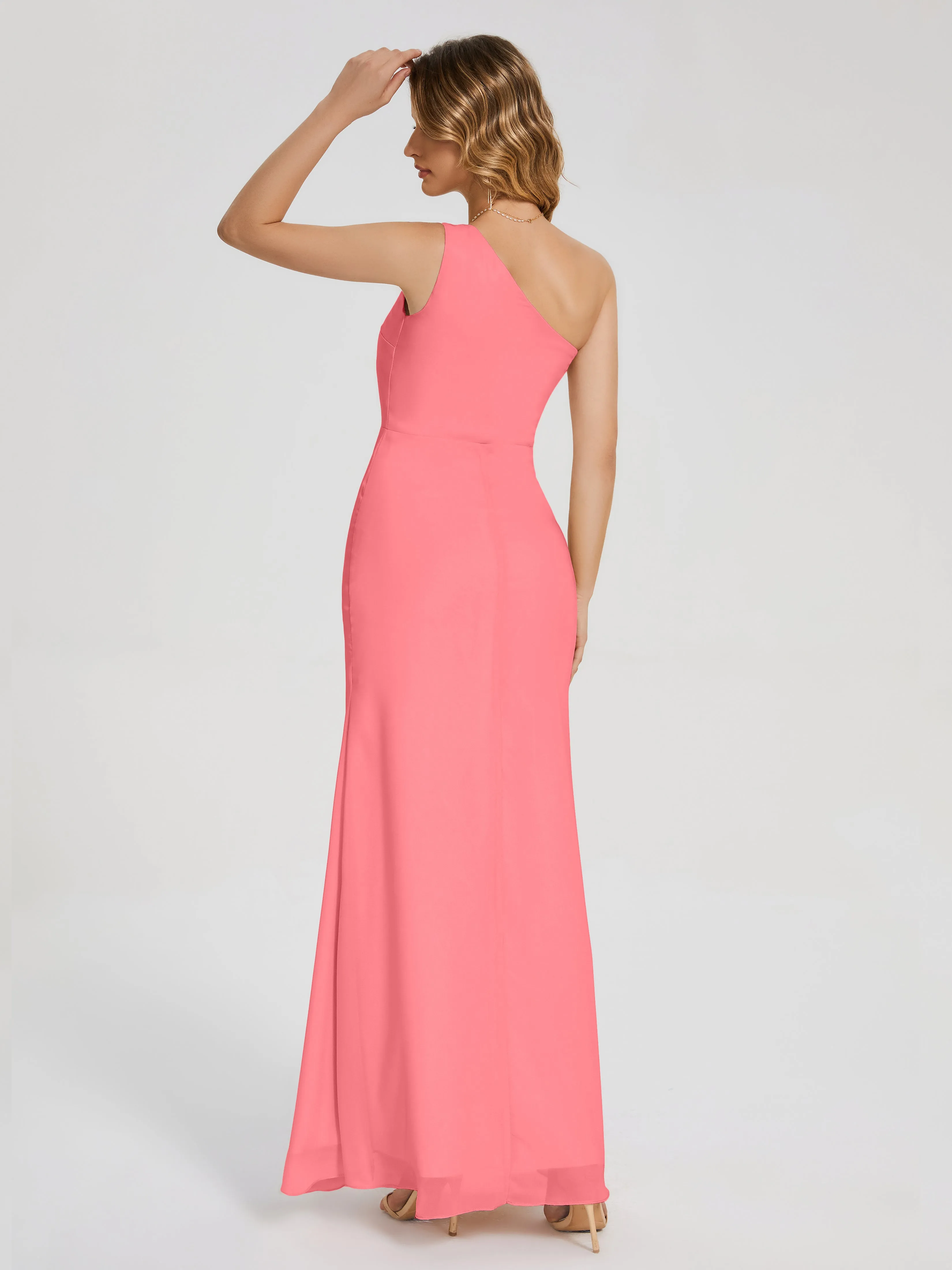 River Simple One Shoulder Split Chiffon Bridesmaid Dresses