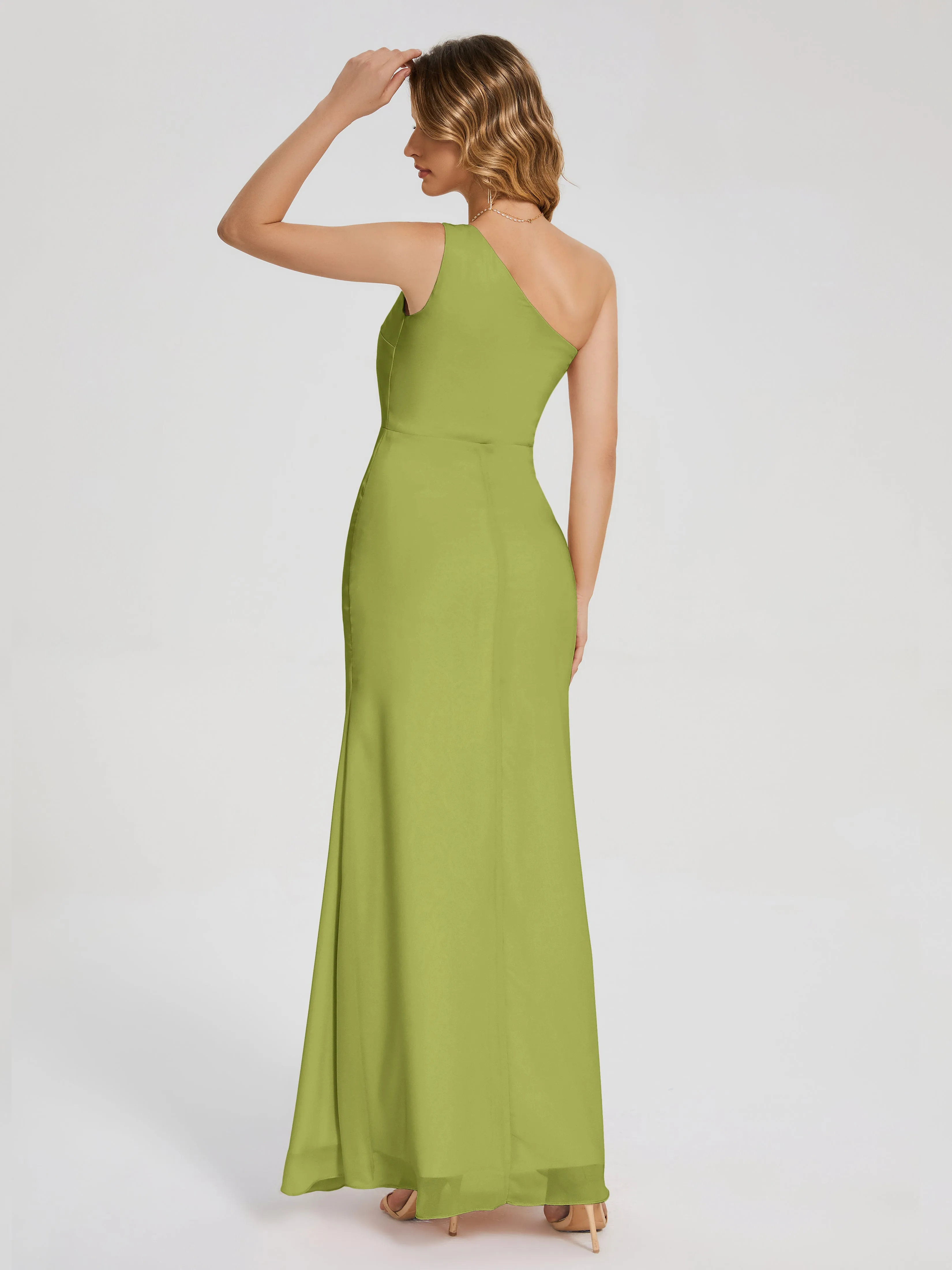 River Simple One Shoulder Split Chiffon Bridesmaid Dresses